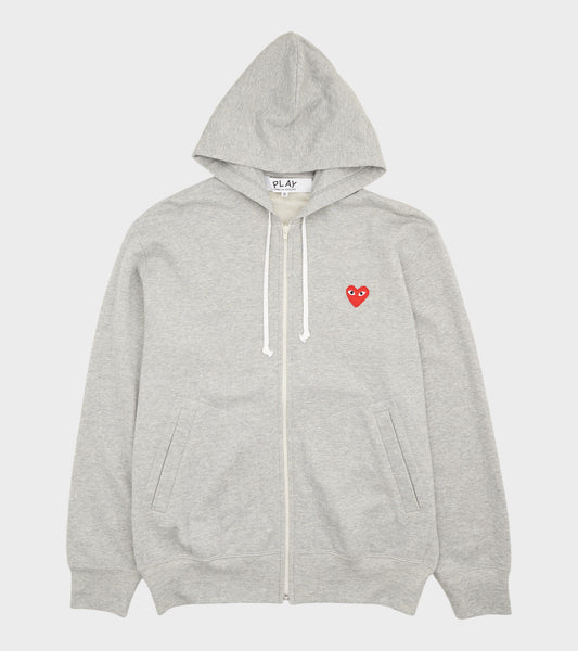 U Red Heart Zip Hoodie Grey