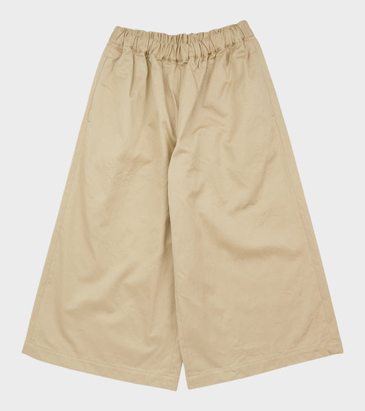 Wide Cropped Crinkle Cotton Canvas Pants Beige