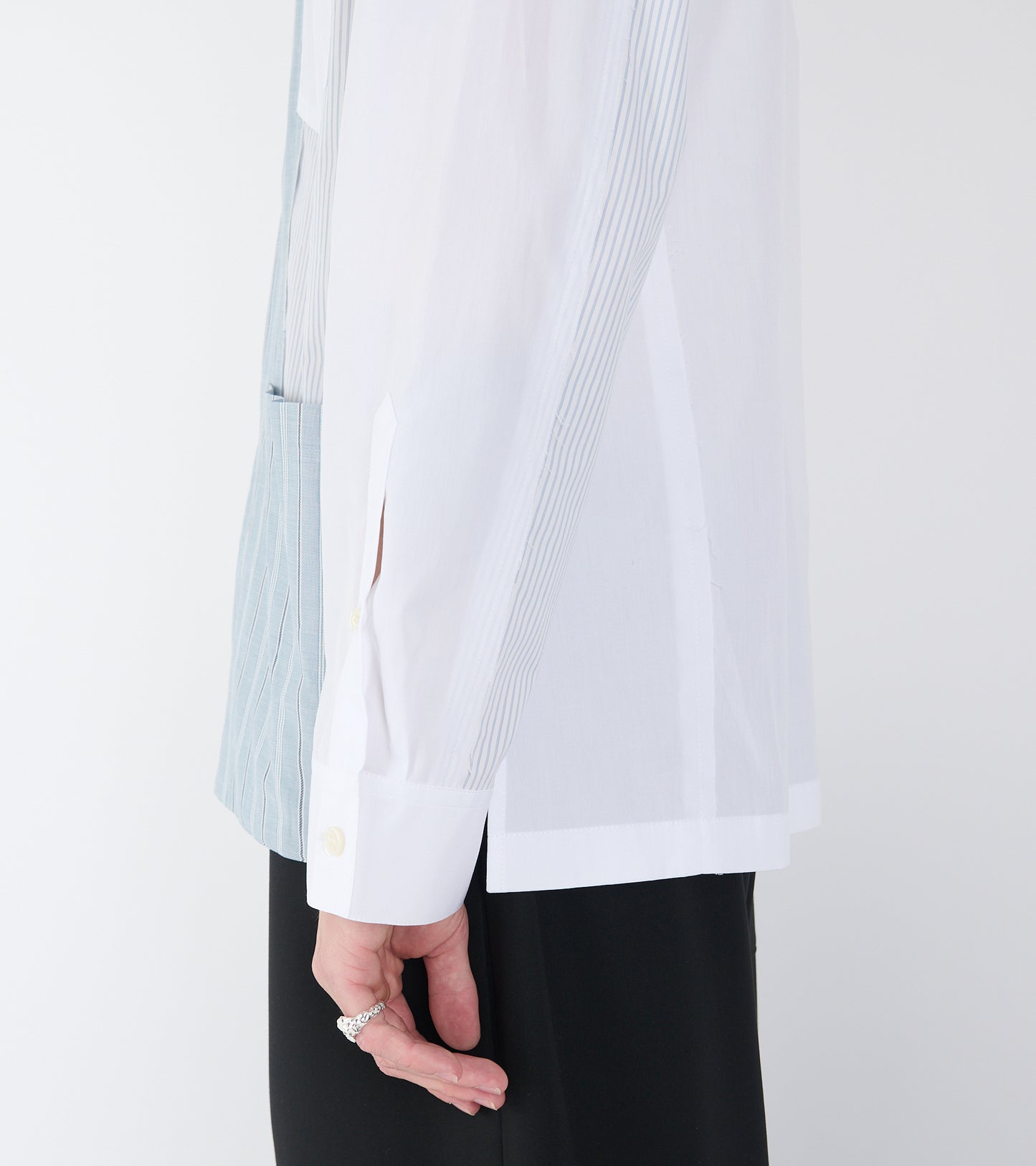 Patchwork Pinstriped Shirt White/Blue