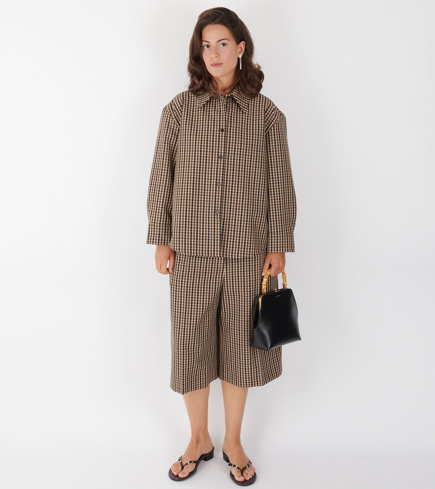 Micro Check Dry Wool Canvas Trouser Brown