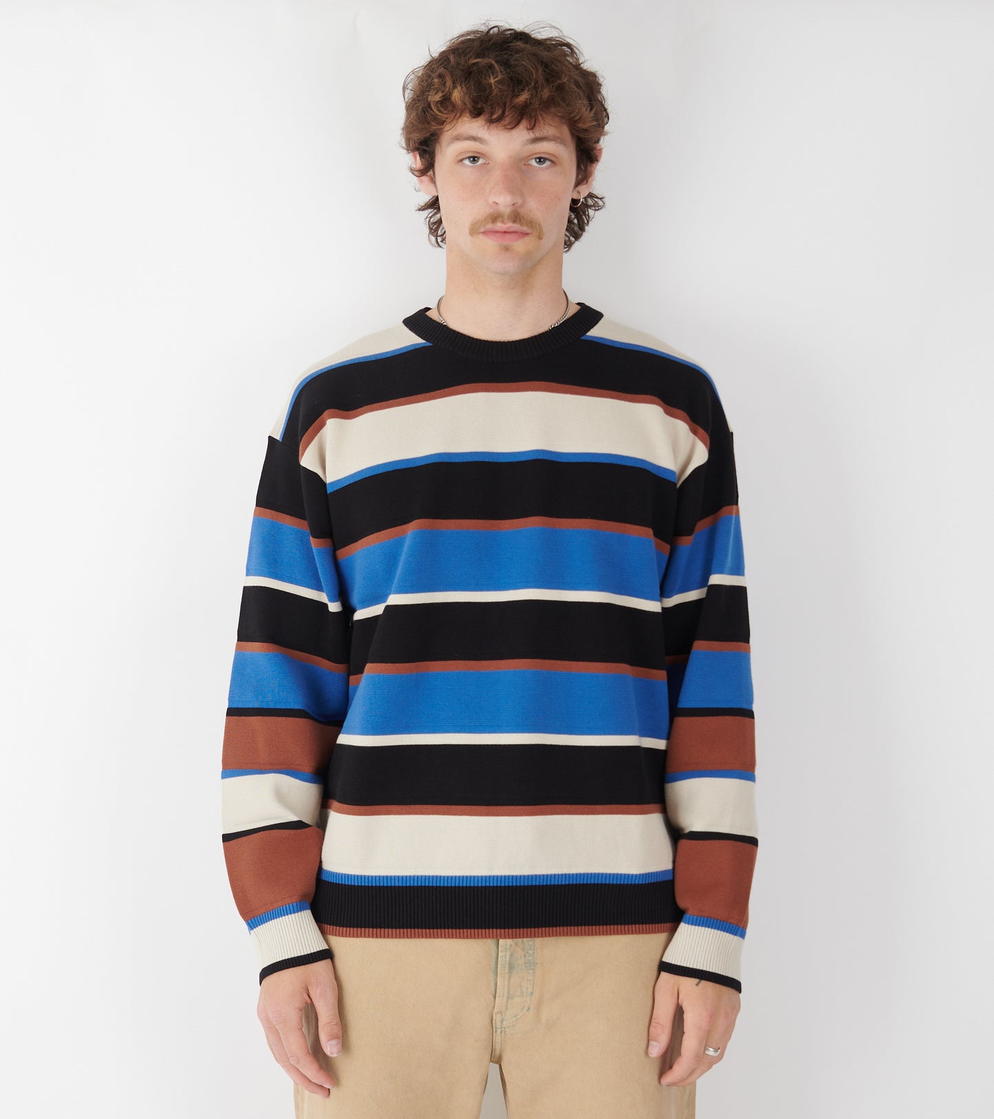 Striped Crewneck Sweater Blue/Brown Mix