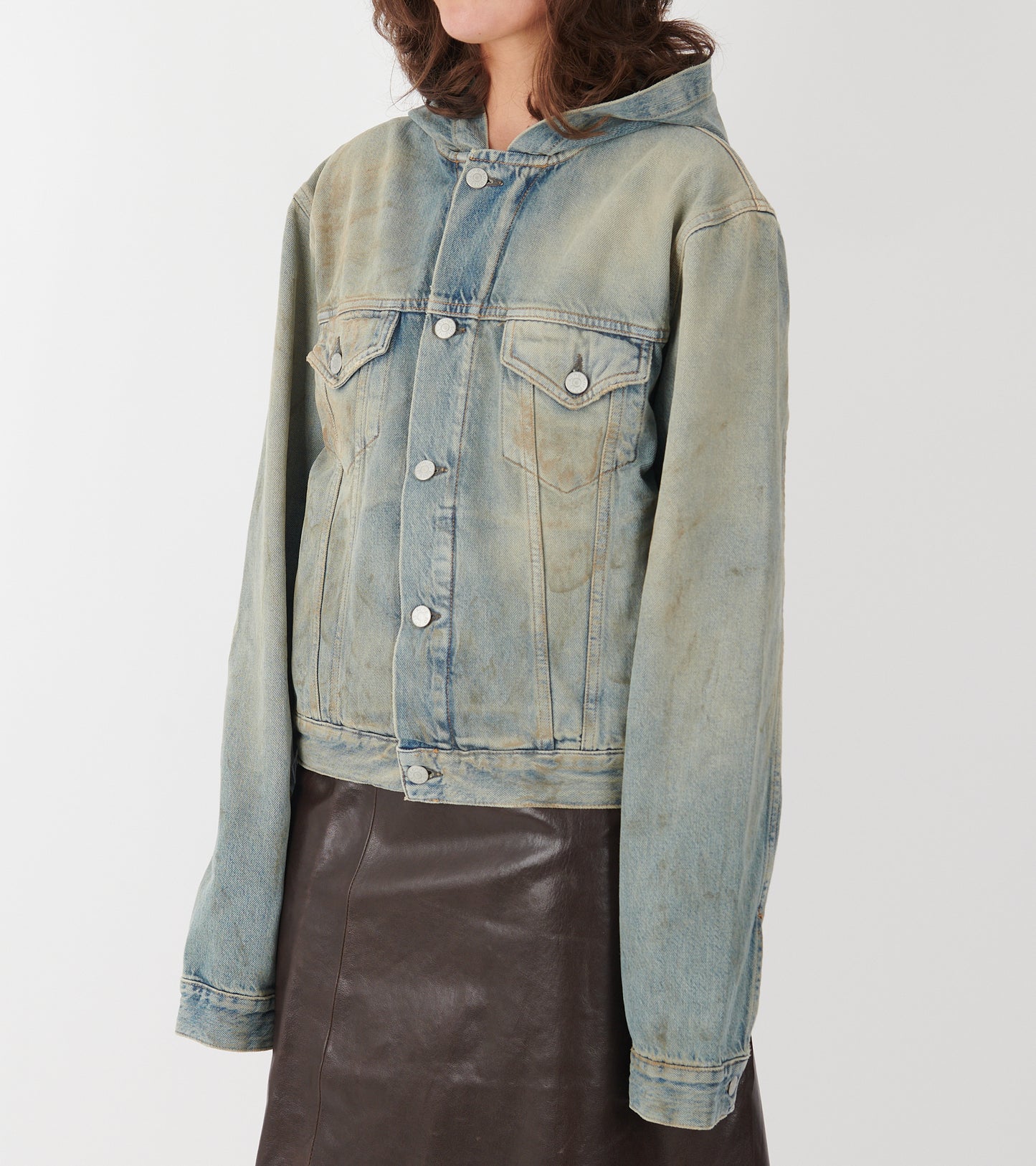 Hooded Denim Jacket Mid Blue