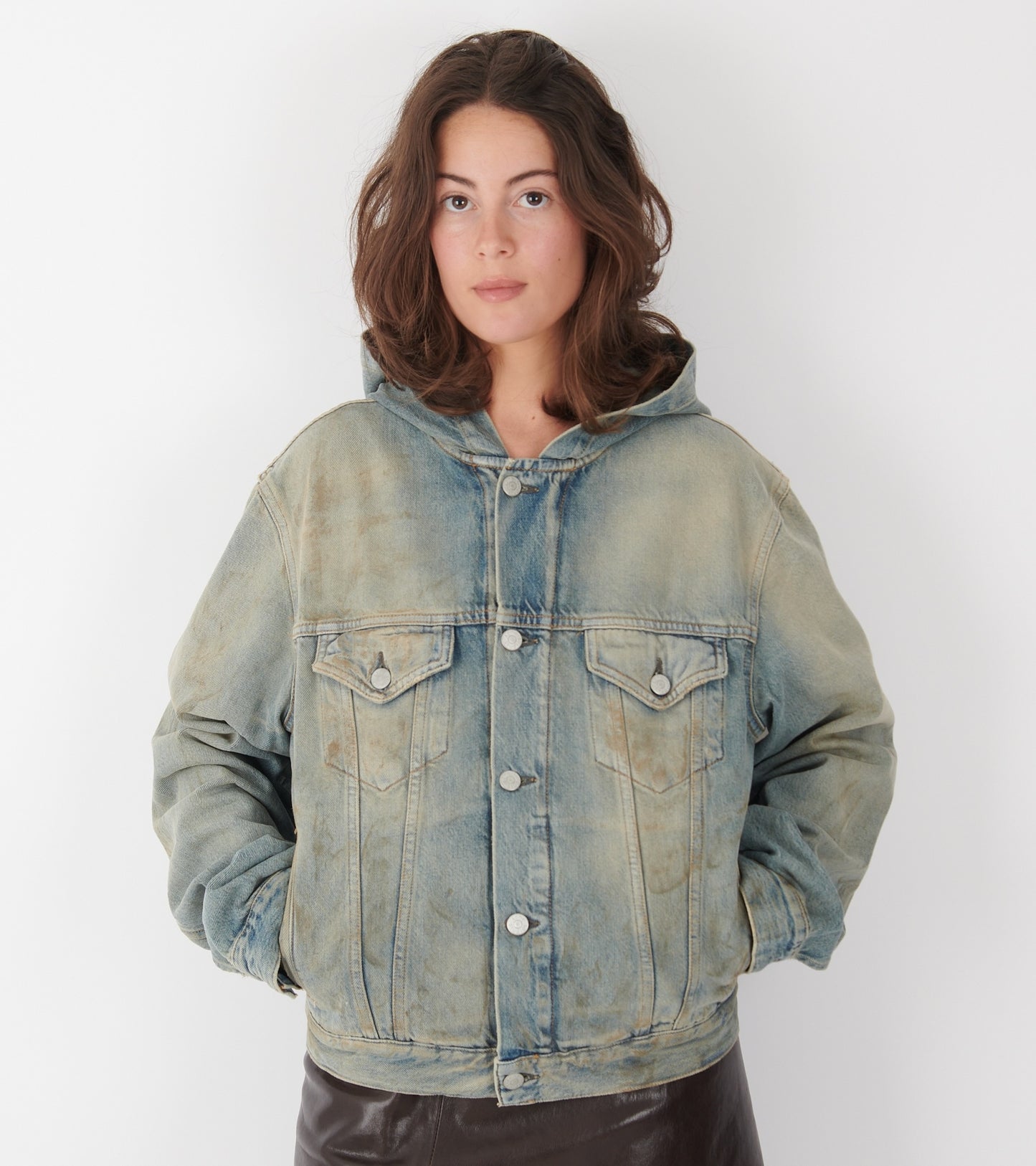 Hooded Denim Jacket Mid Blue