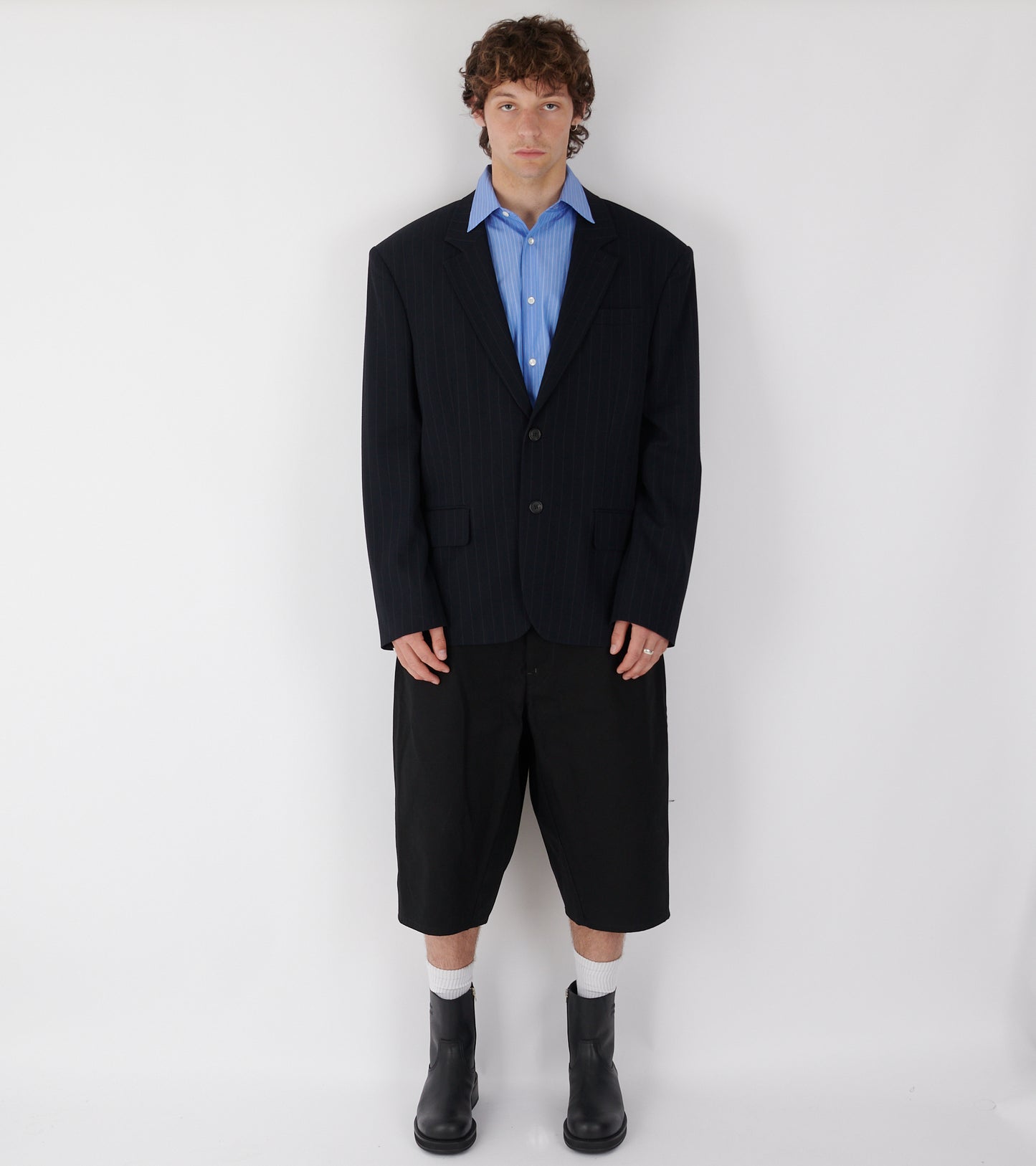 Pinstripe Blazer Dark Navy