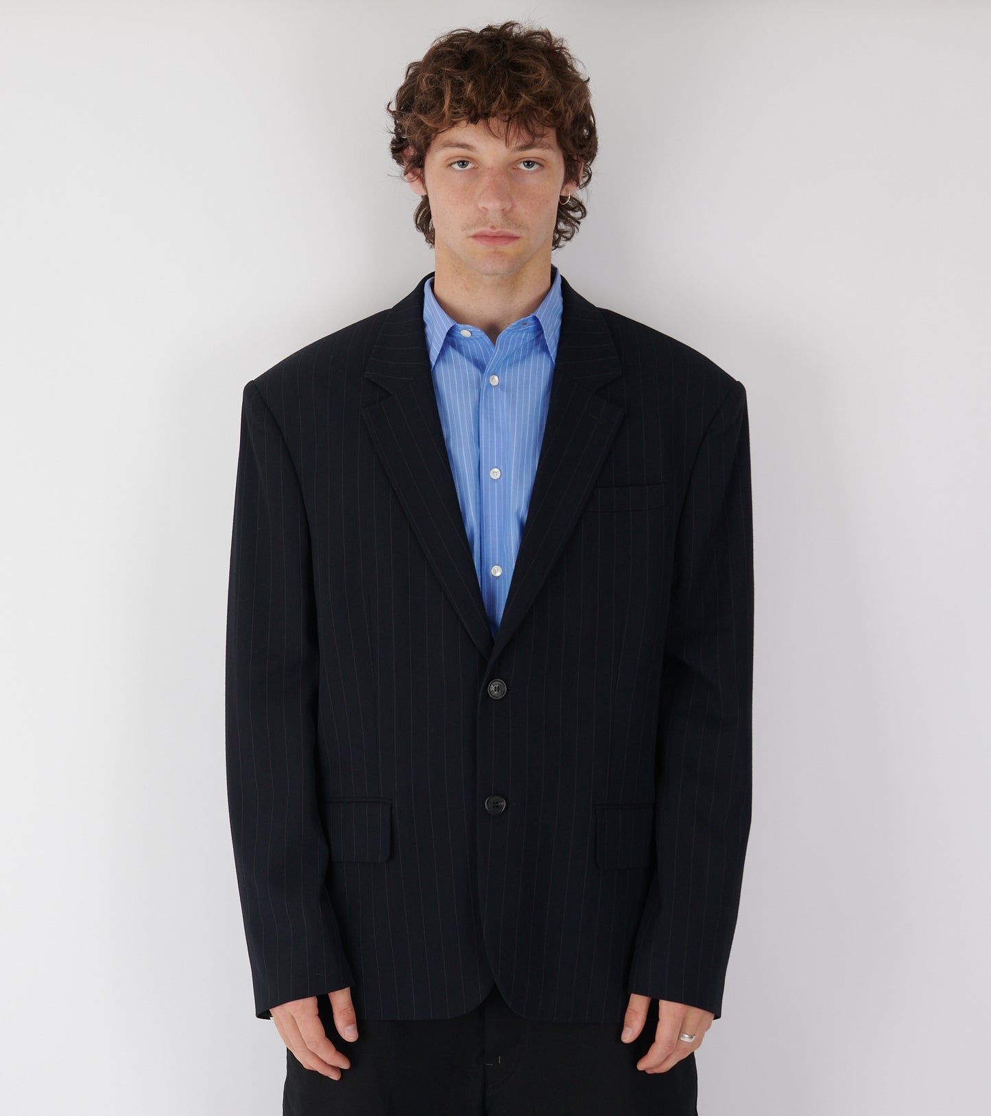 Pinstripe Blazer Dark Navy