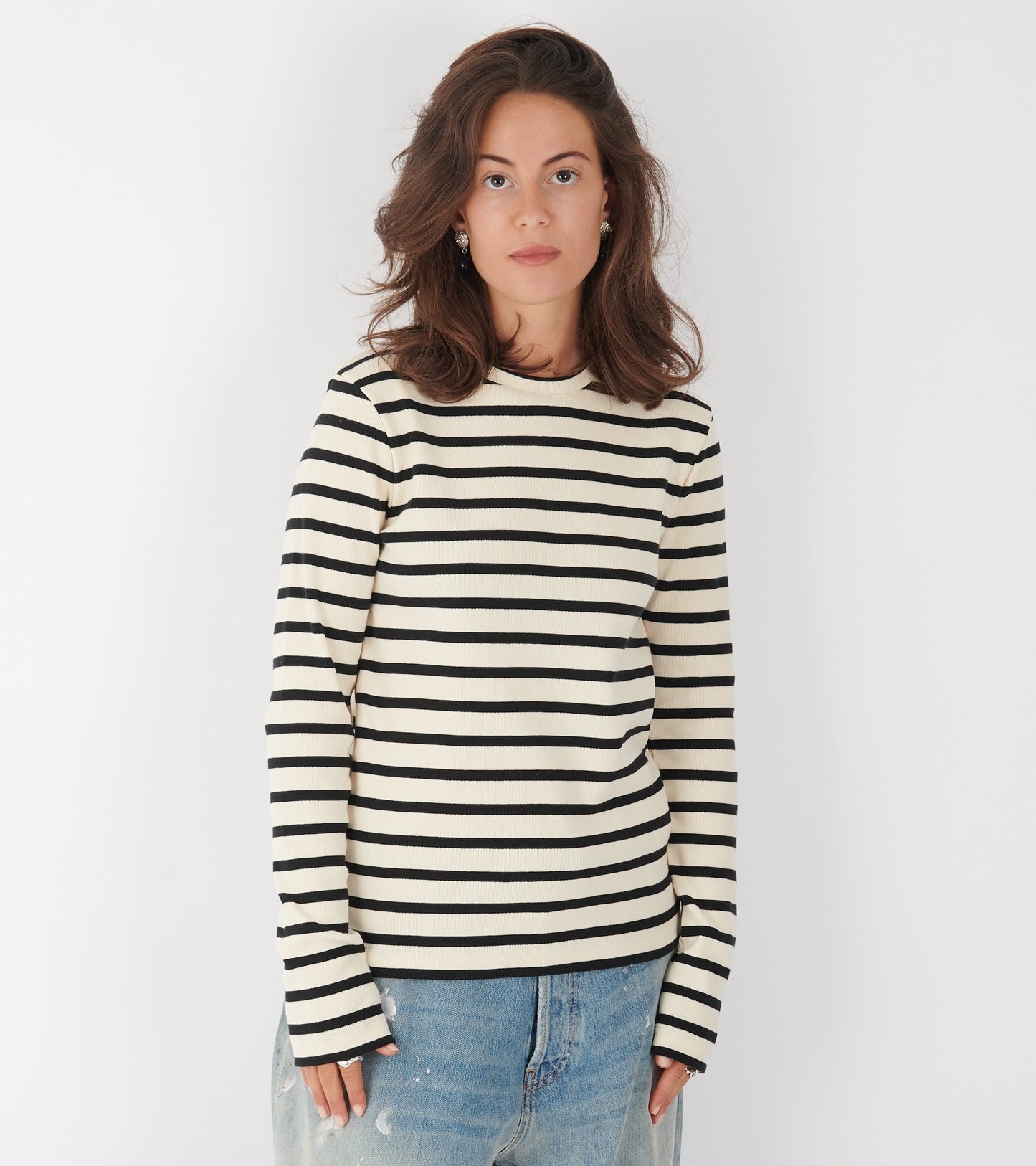 Ribbed Cotton Jersey Stripe L/S T-shirt Bluejay