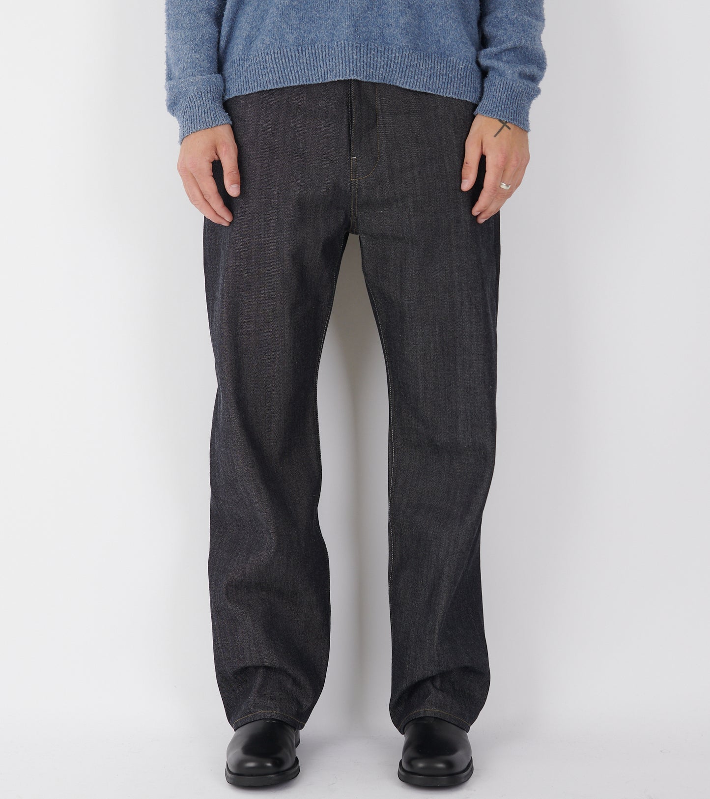 Rigid Loose Denim Jeans Dark Blue