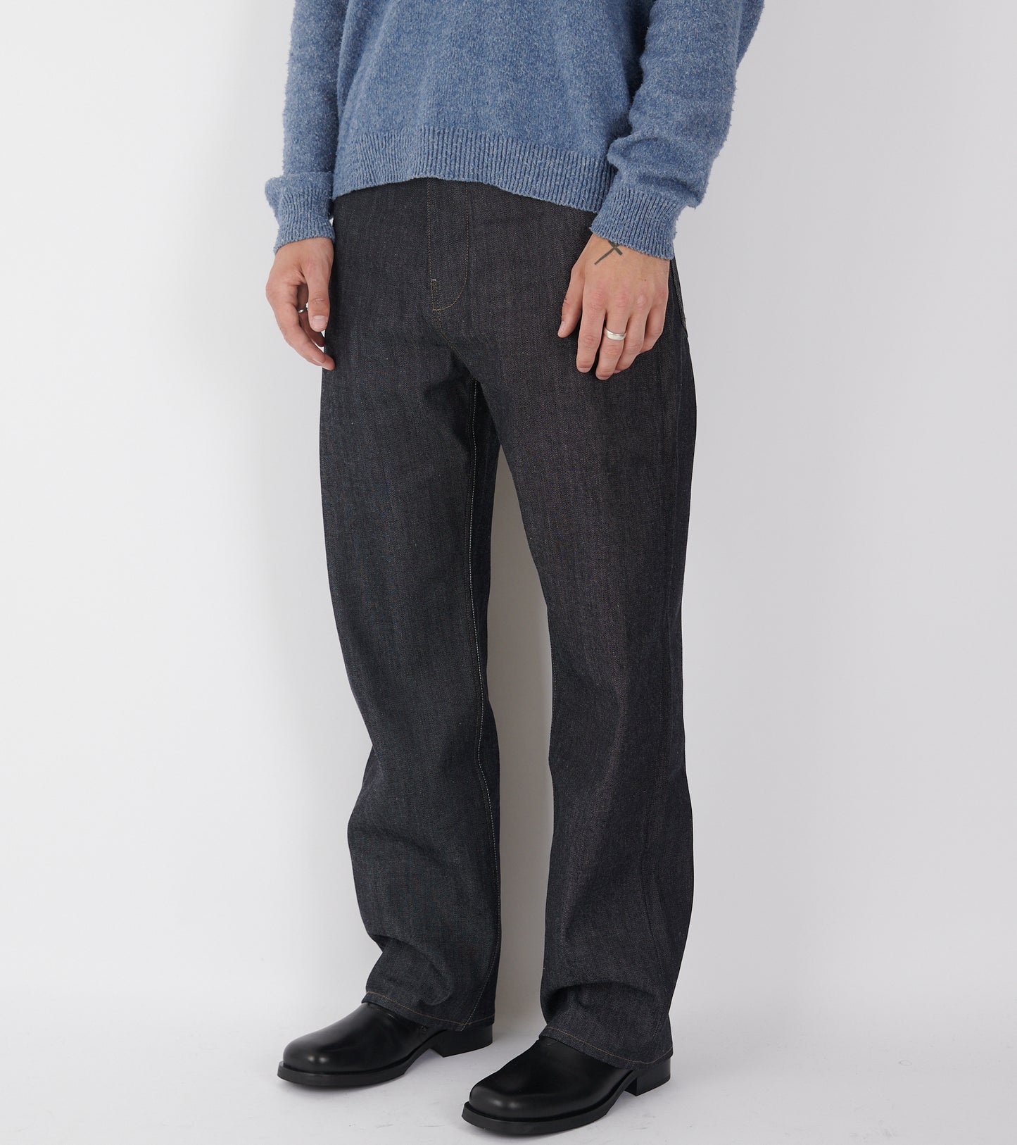 Rigid Loose Denim Jeans Dark Blue