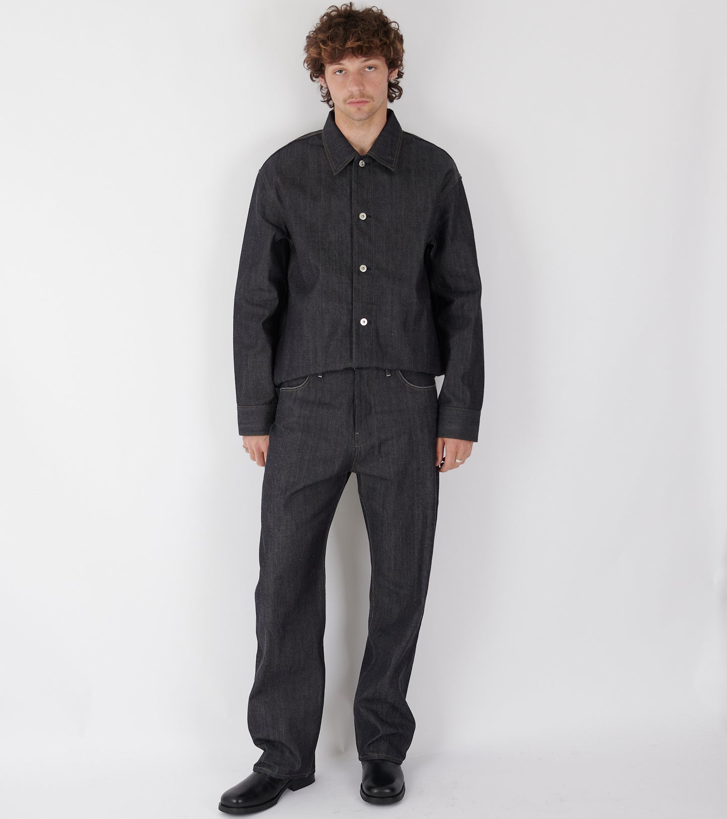 Rigid Loose Denim Jeans Dark Blue
