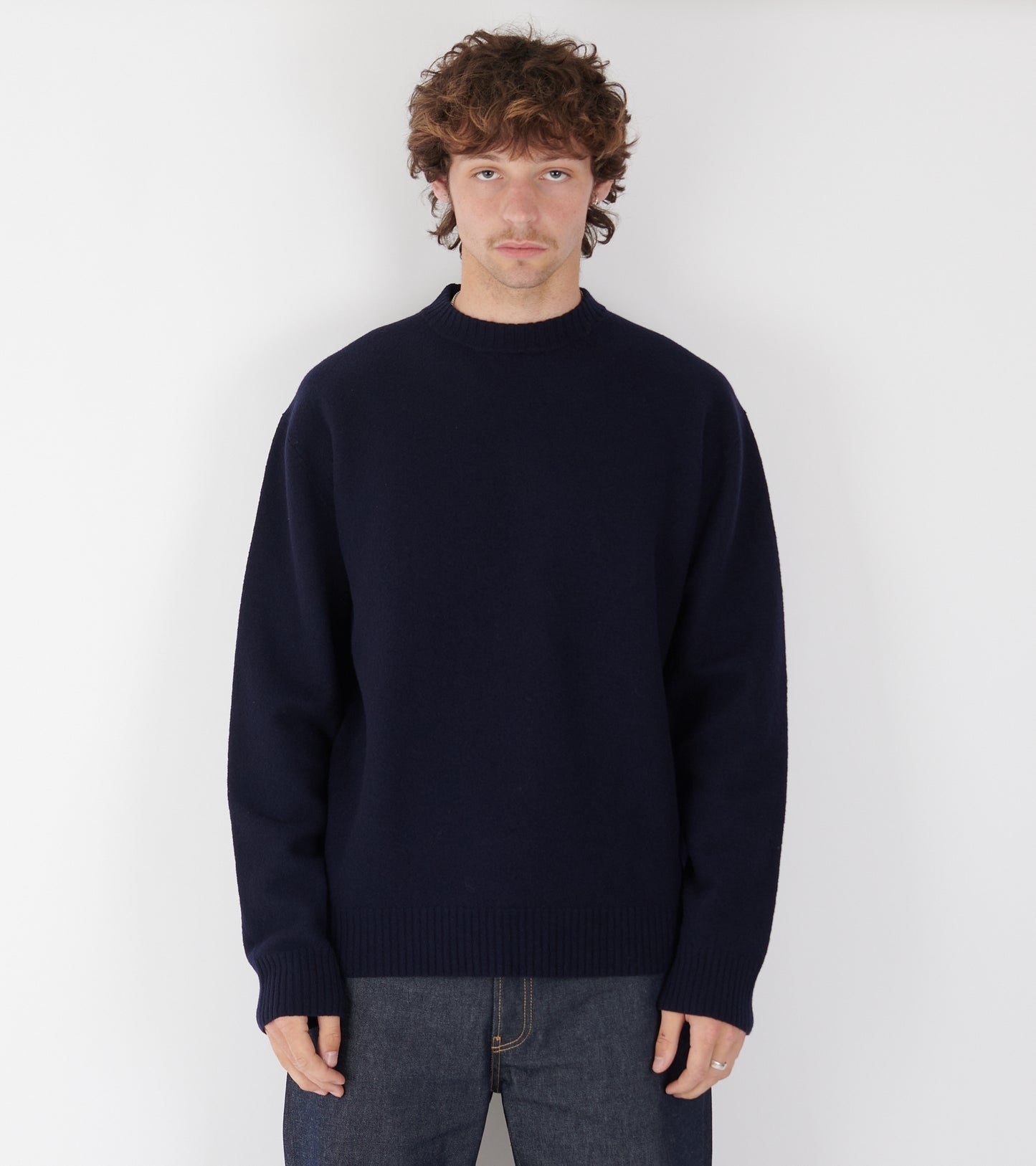 Lightweight Merino Boiled Wool Jumper Navy