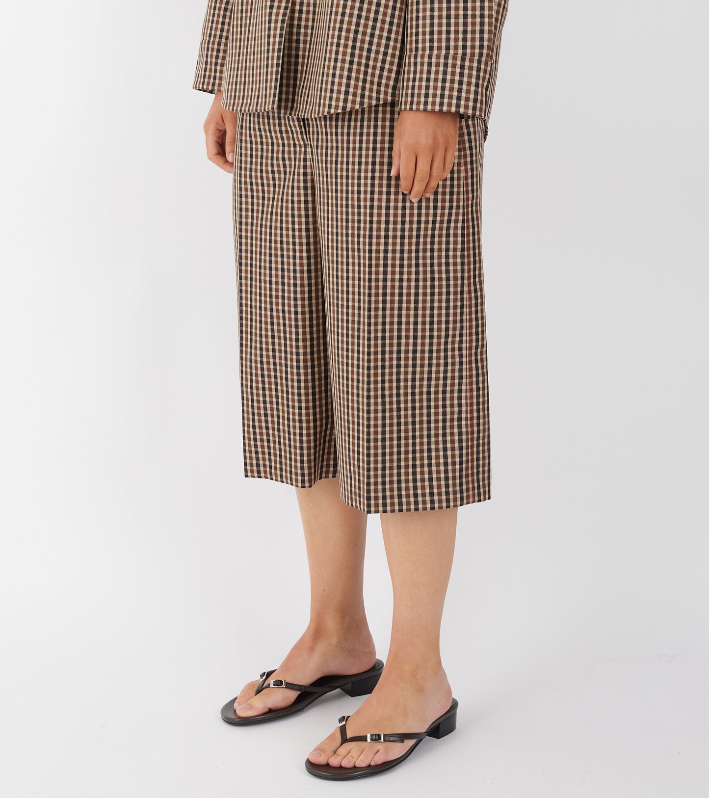 Micro Check Dry Wool Canvas Trouser Brown