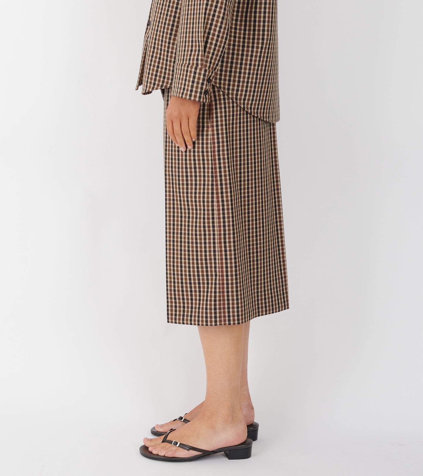 Micro Check Dry Wool Canvas Trouser Brown