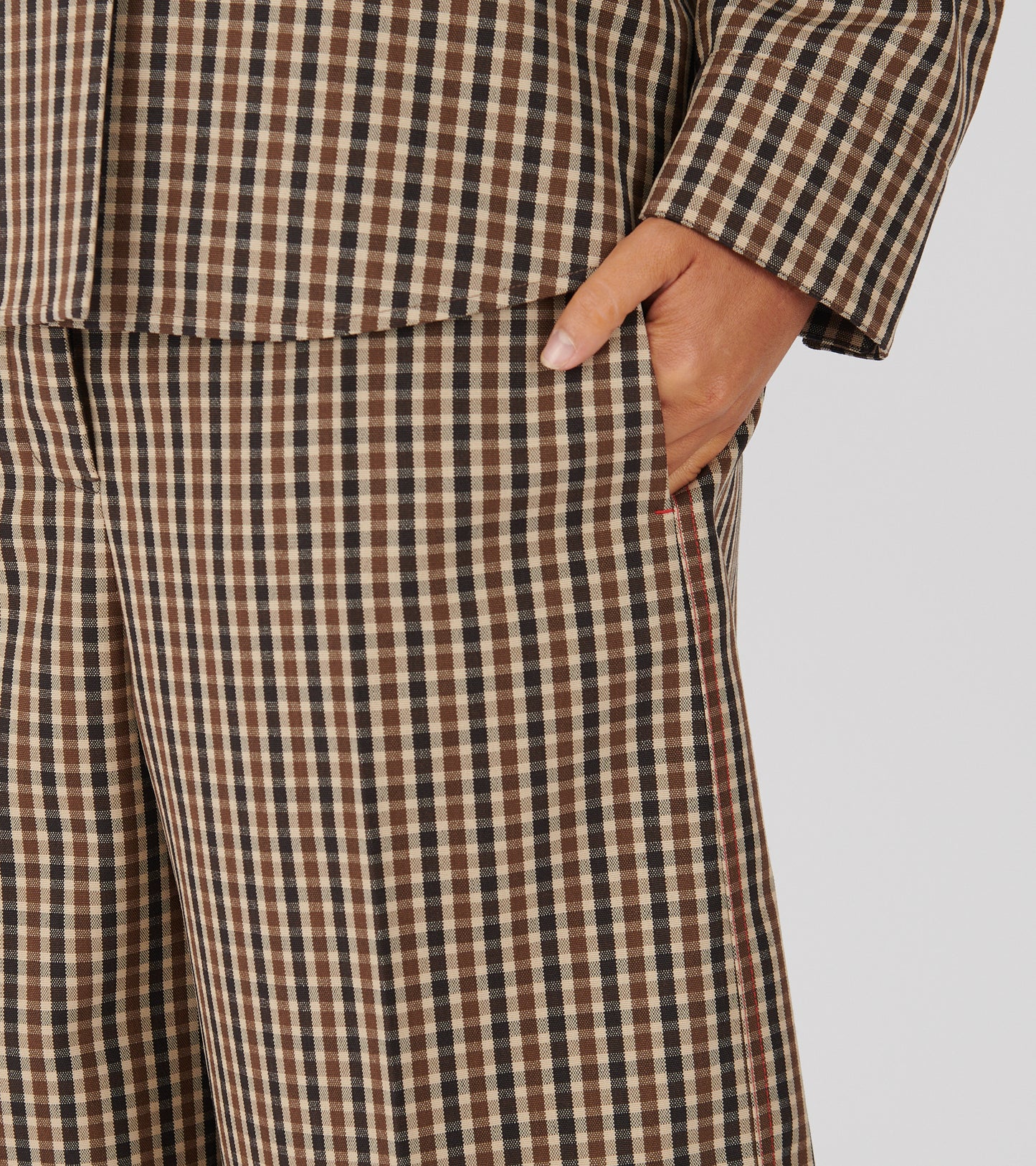 Micro Check Dry Wool Canvas Trouser Brown