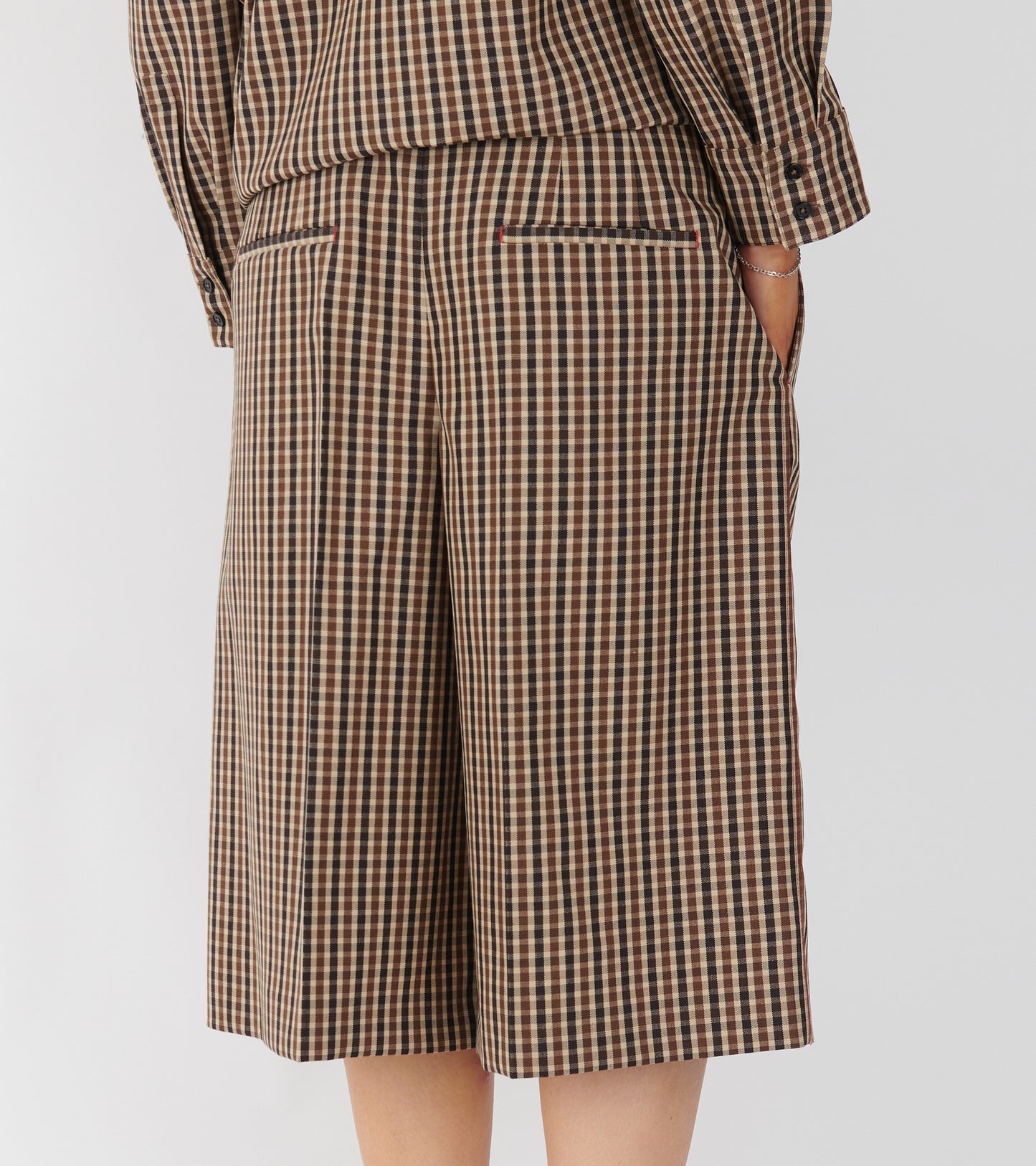 Micro Check Dry Wool Canvas Trouser Brown