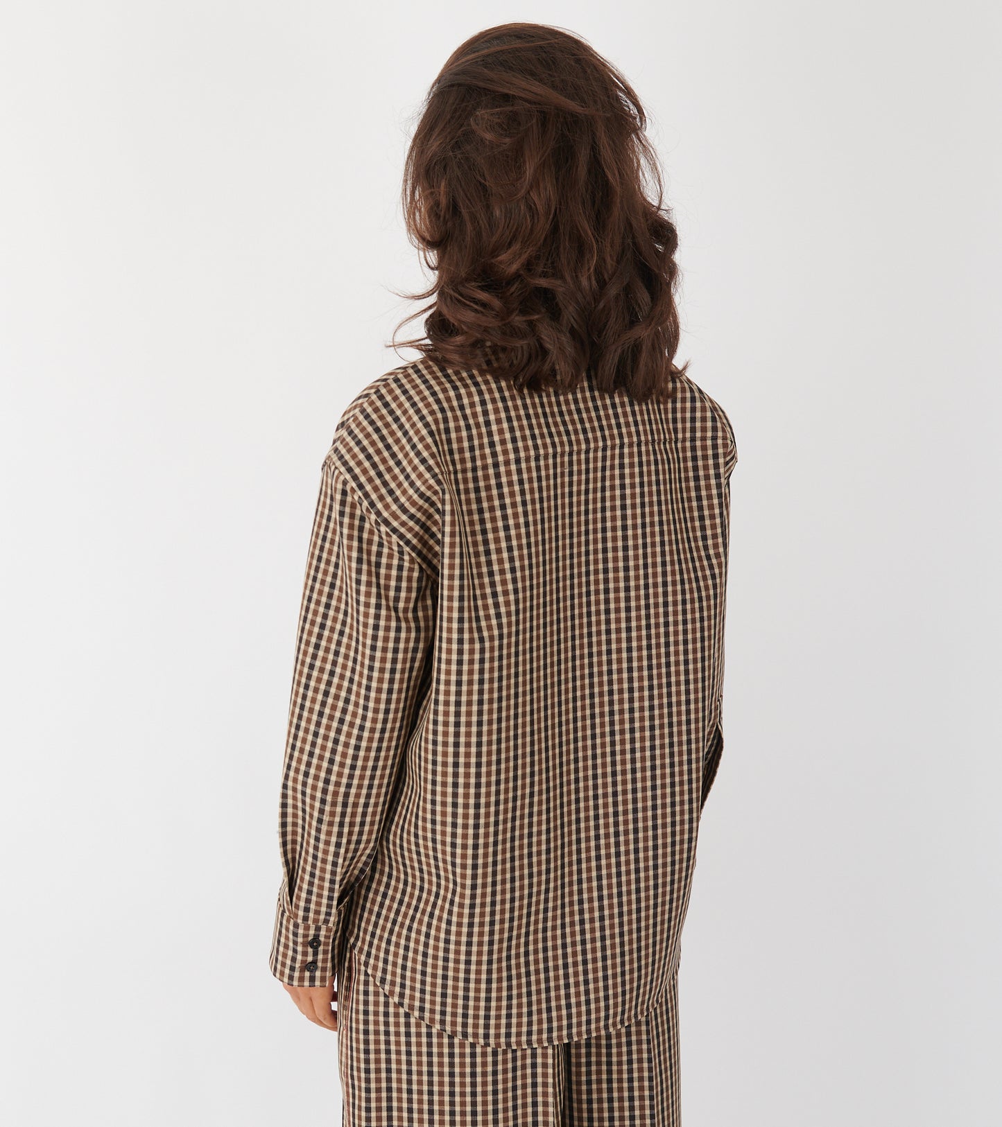 Micro Check Dry Wool Canvas Shirt Brown