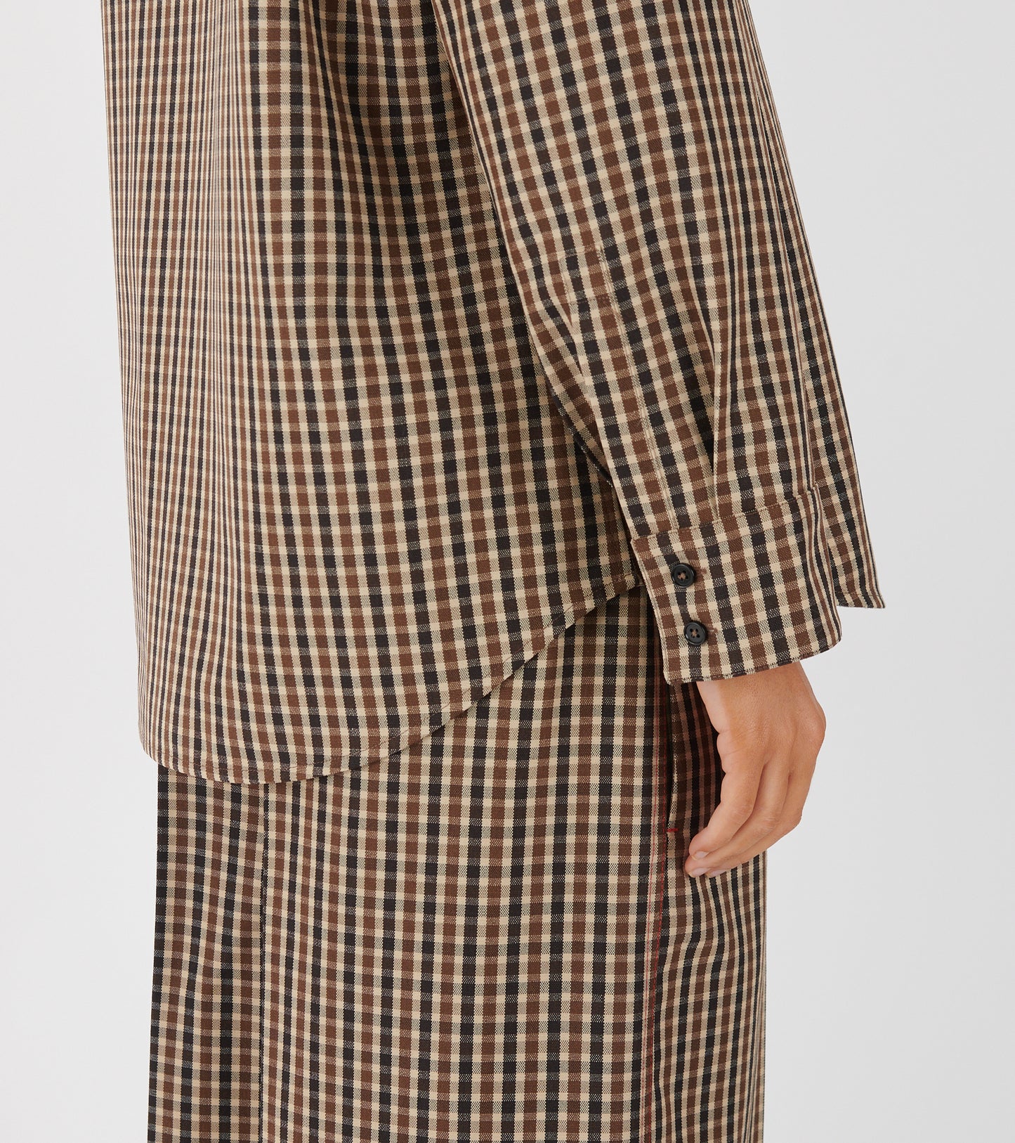 Micro Check Dry Wool Canvas Shirt Brown