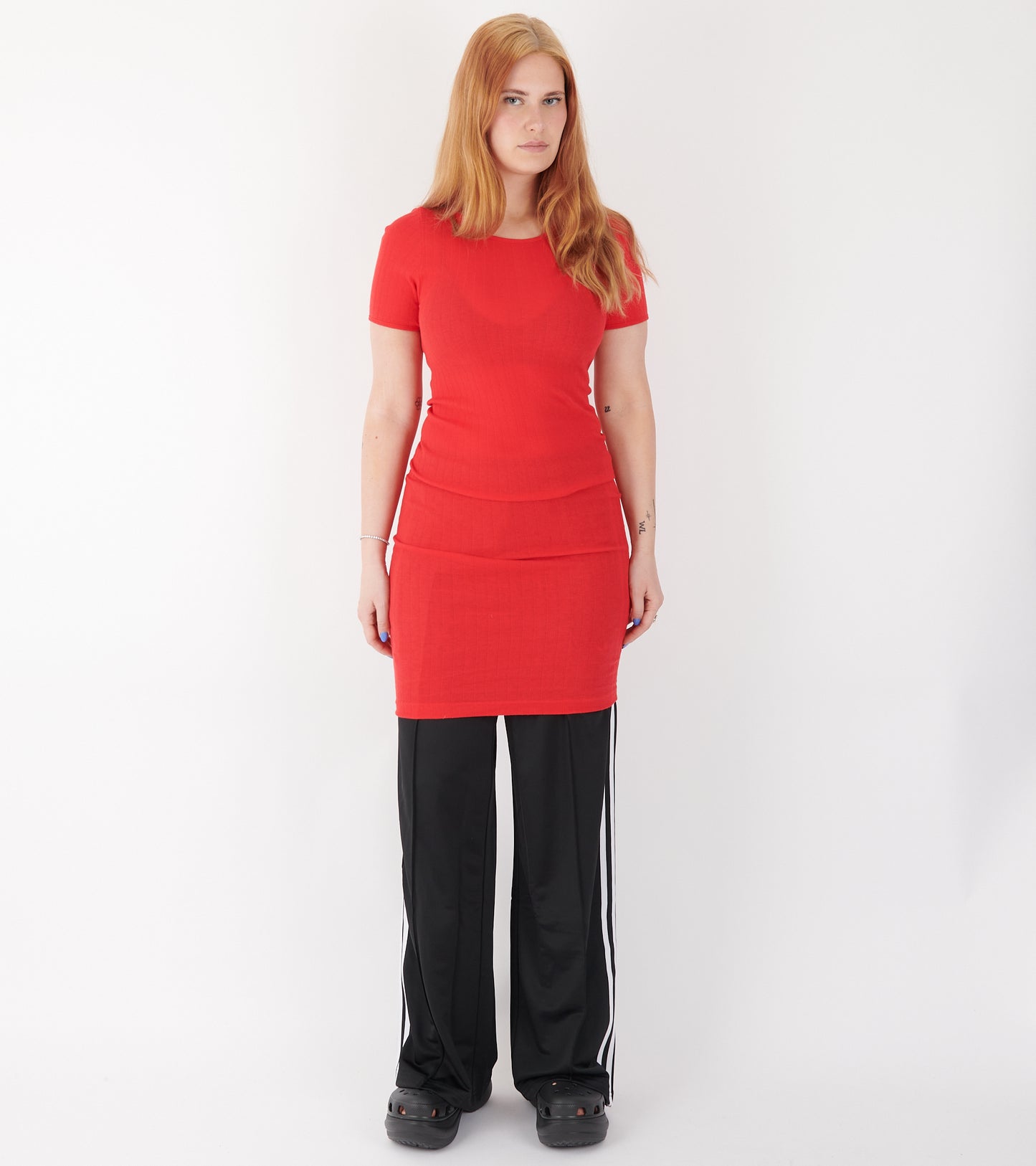 101 Short Sleeve John Rib Dress Red