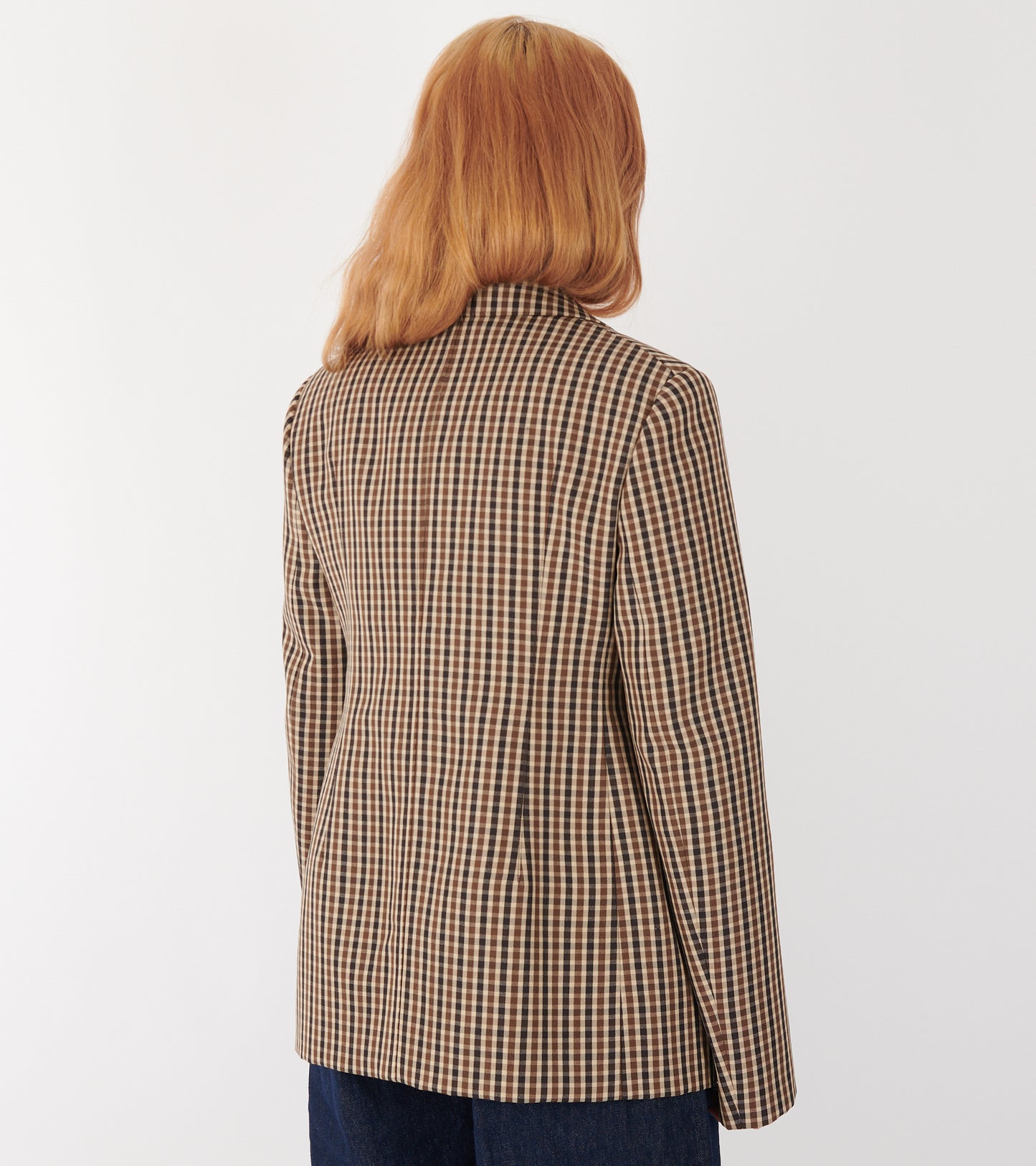 Micro Check Dry Wool Canvas Blazer Brown