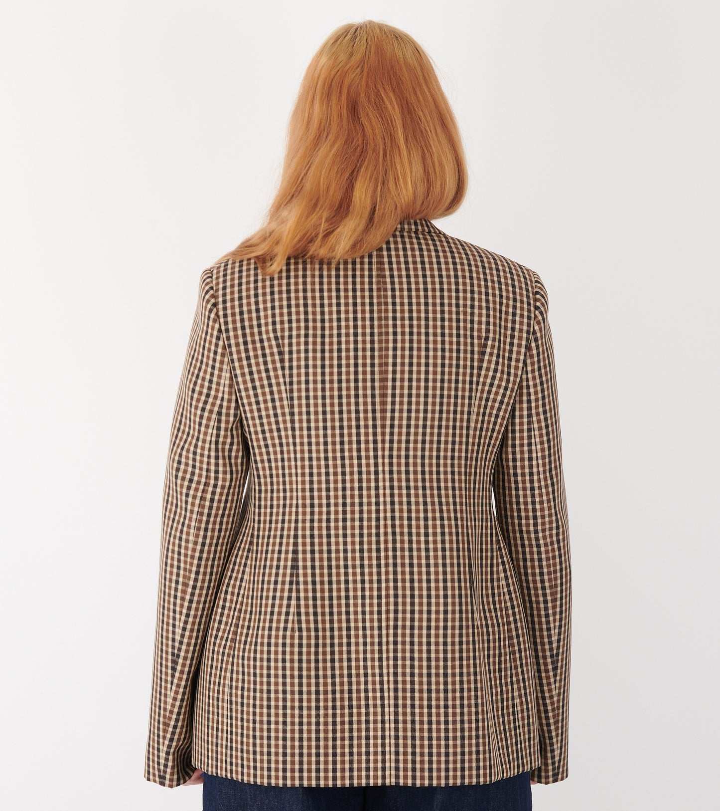 Micro Check Dry Wool Canvas Blazer Brown