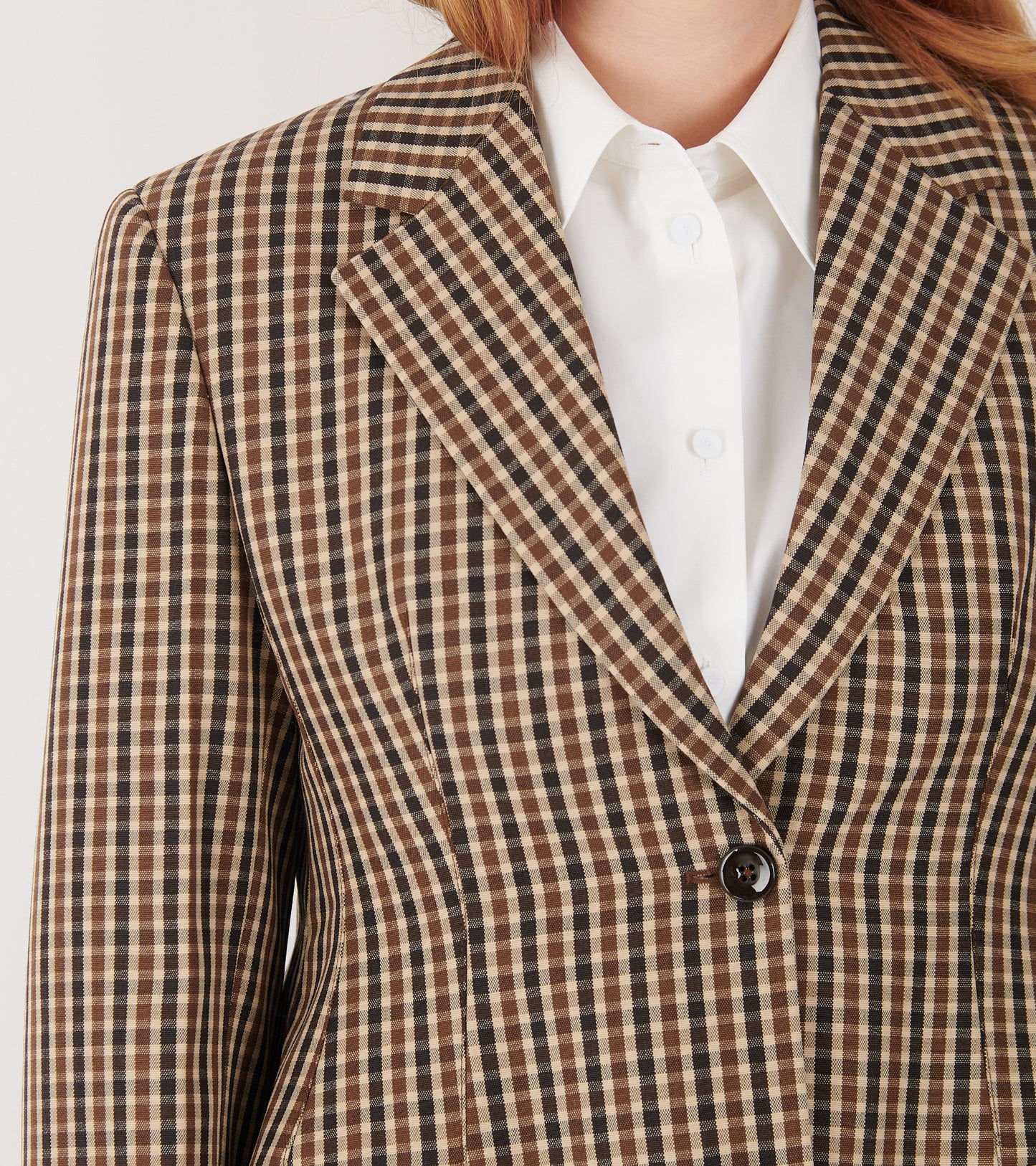 Micro Check Dry Wool Canvas Blazer Brown