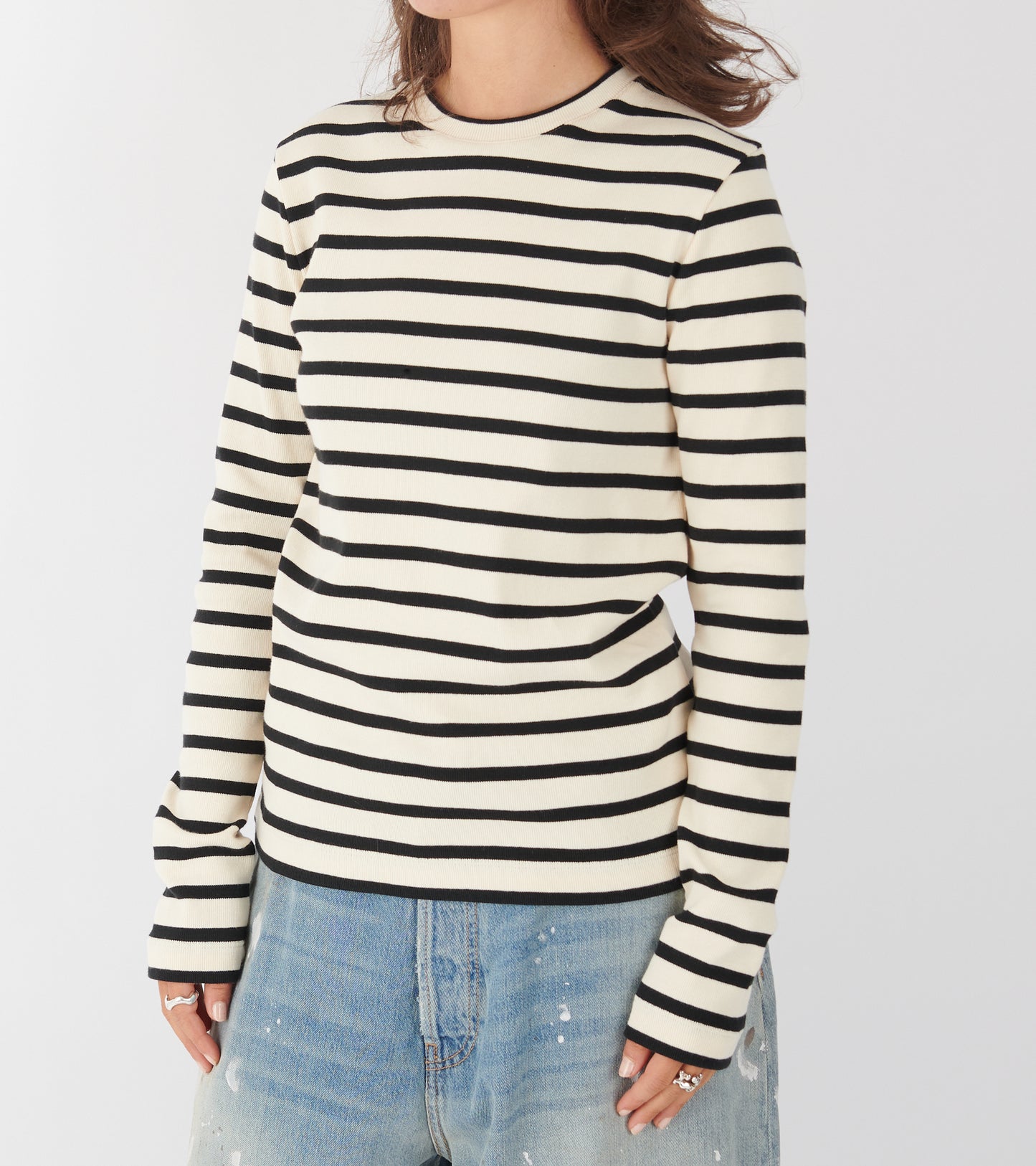Ribbed Cotton Jersey Stripe L/S T-shirt Bluejay