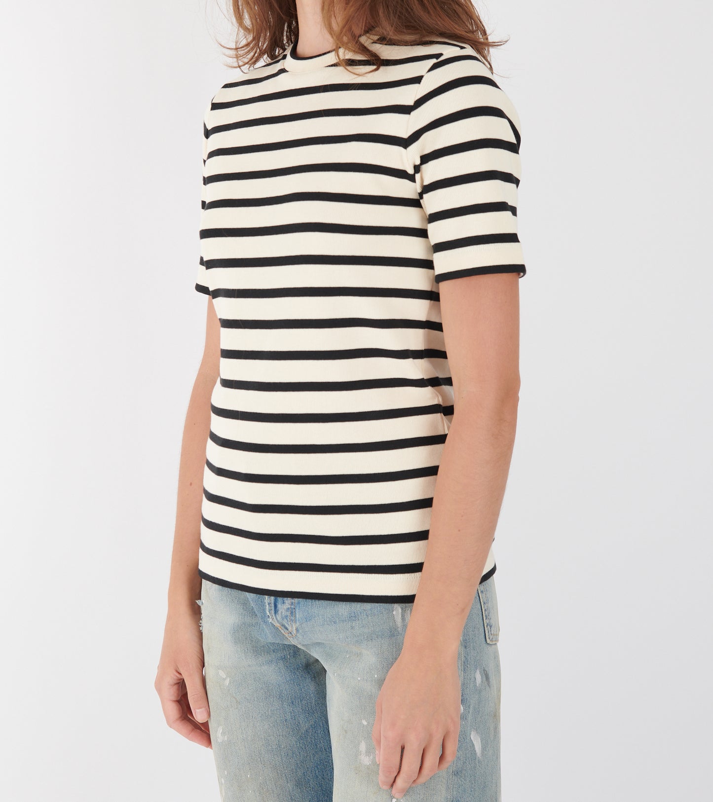 Ribbed Cotton Jersey Stripe T-shirt Open Grey