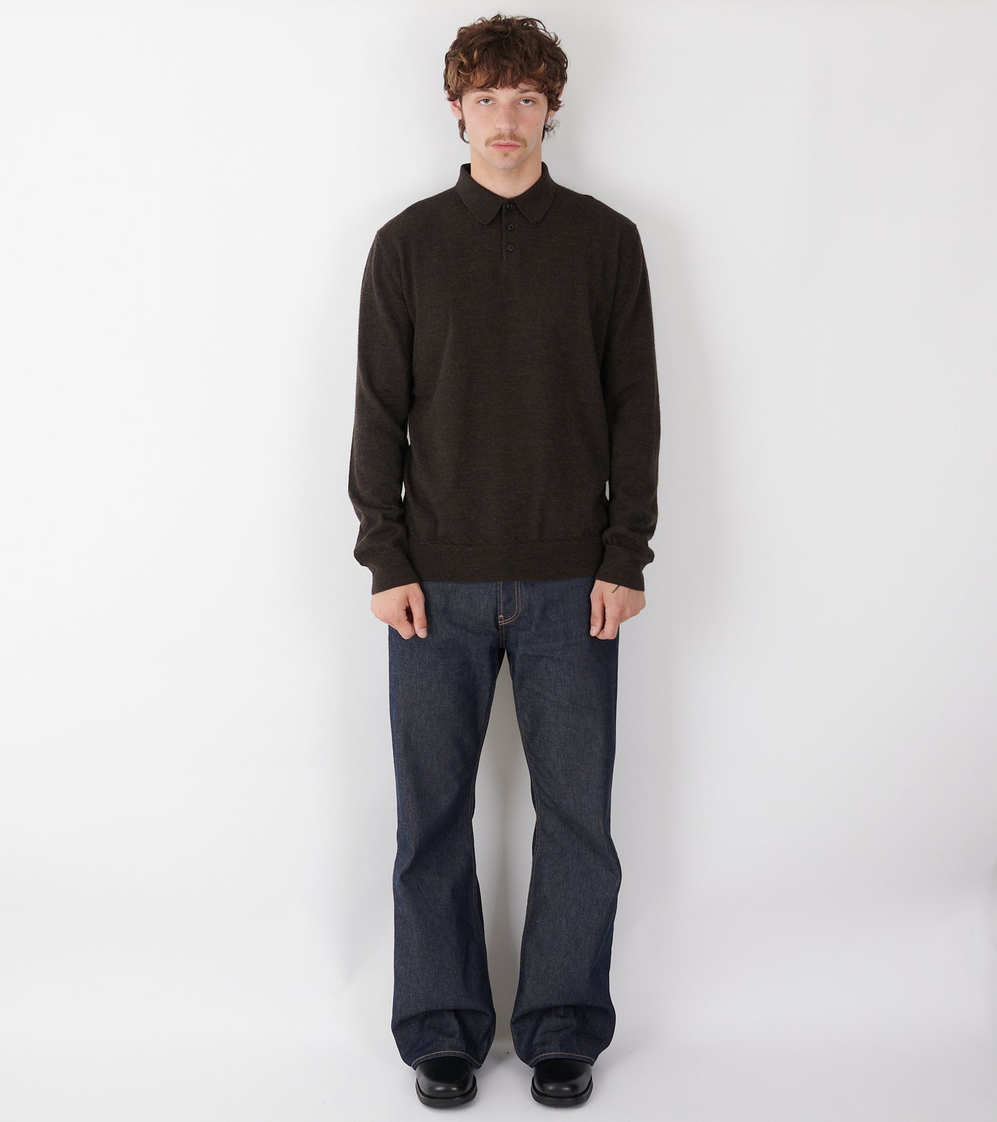 Elbow Patch Wool Polo Charcoal