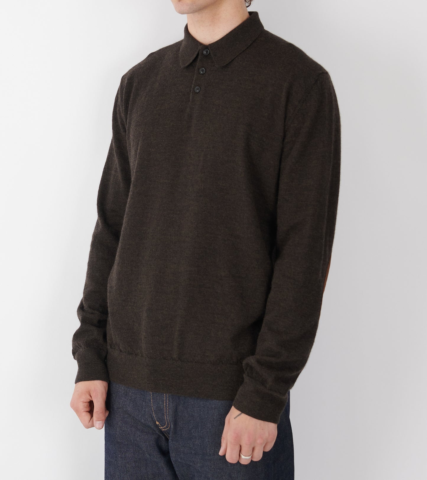 Elbow Patch Wool Polo Charcoal