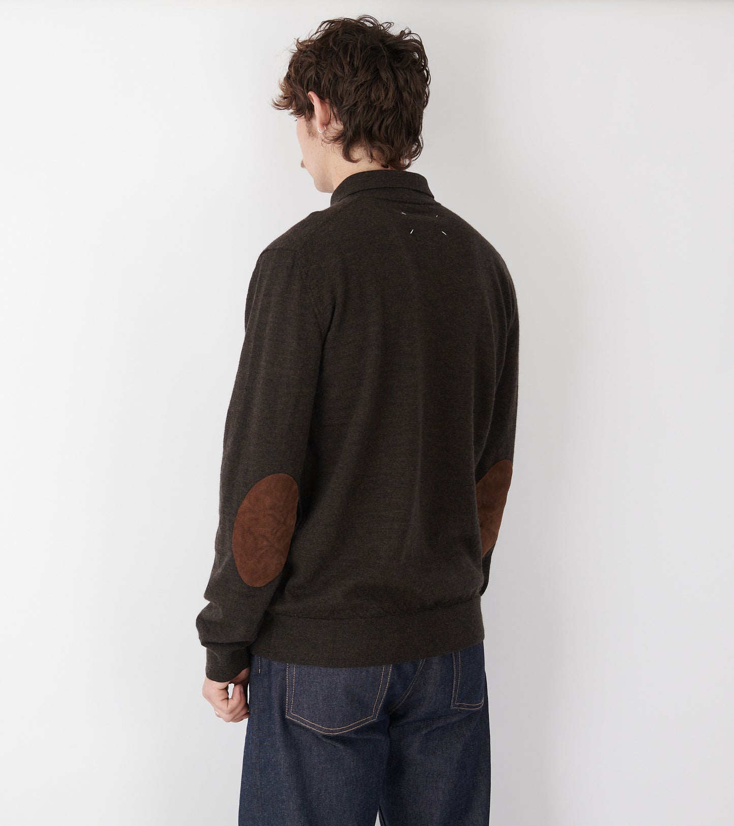 Elbow Patch Wool Polo Charcoal