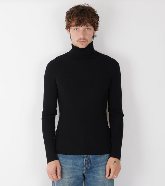 Merino Rib Roll Neck Black
