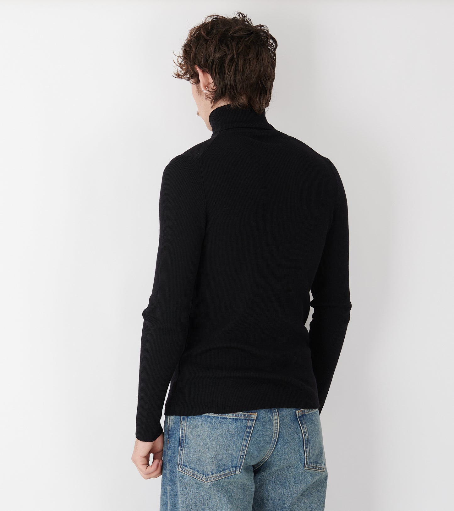 Merino Rib Roll Neck Black