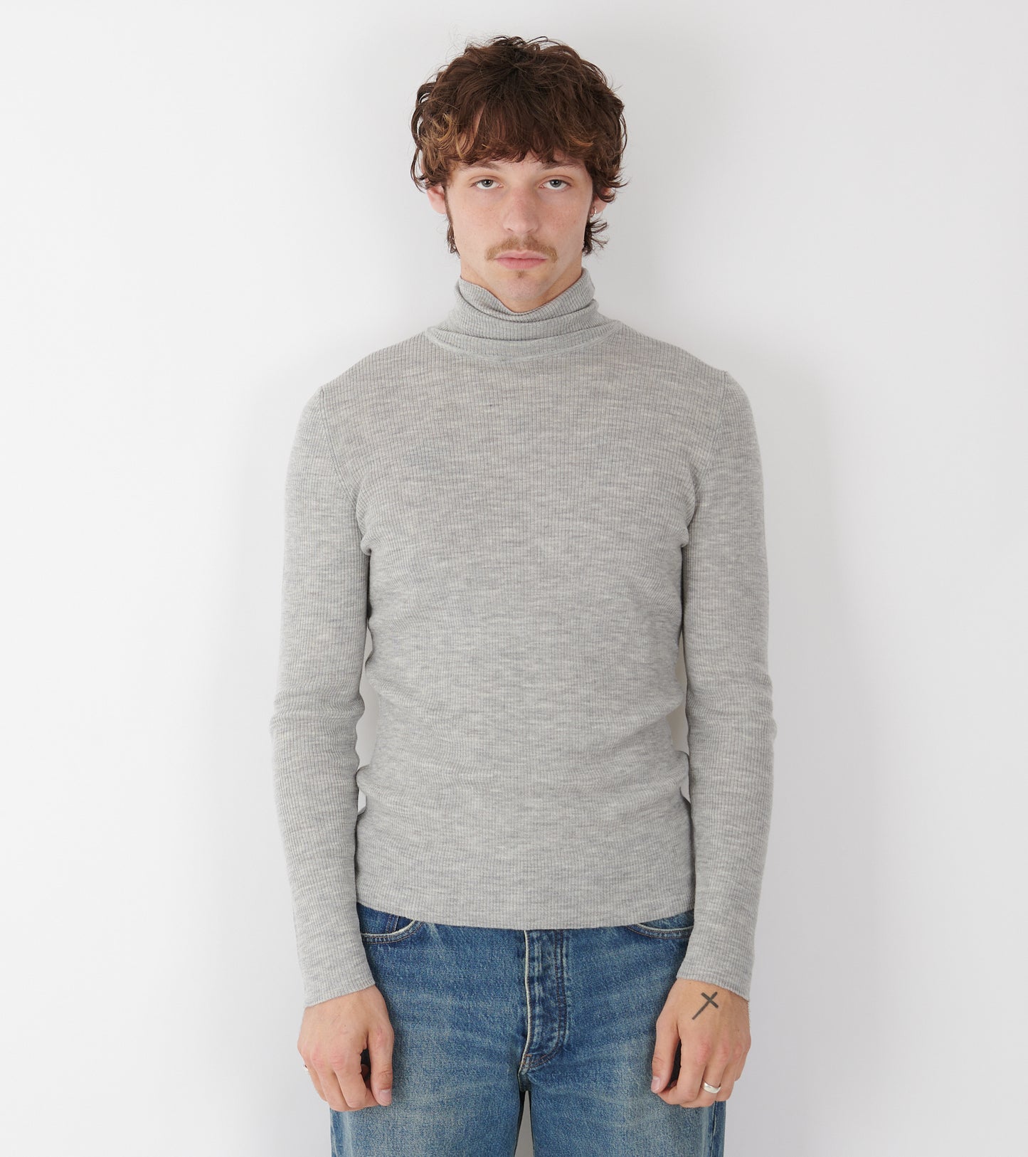 Merino Rib Roll Neck Grey Melange