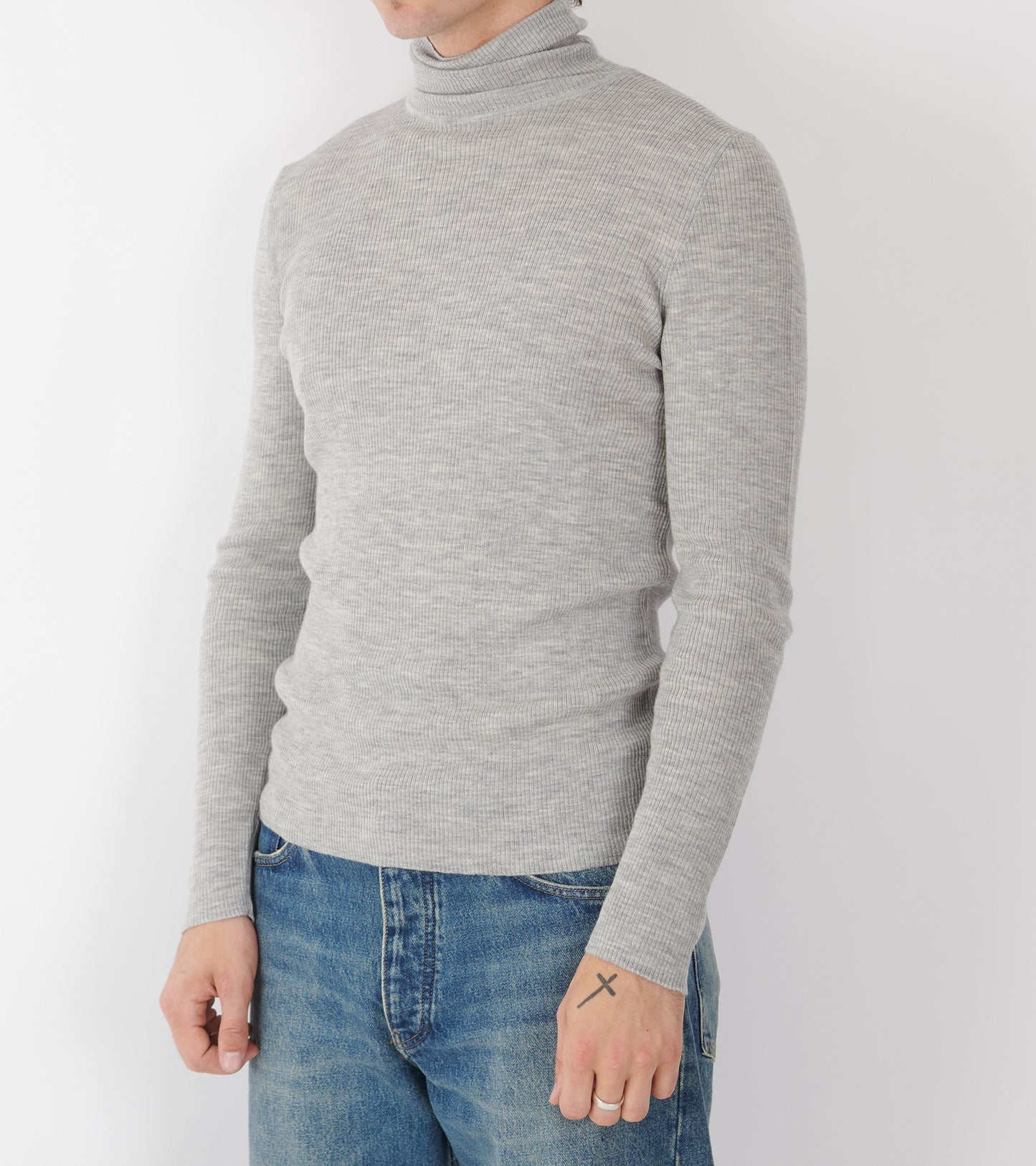 Merino Rib Roll Neck Grey Melange