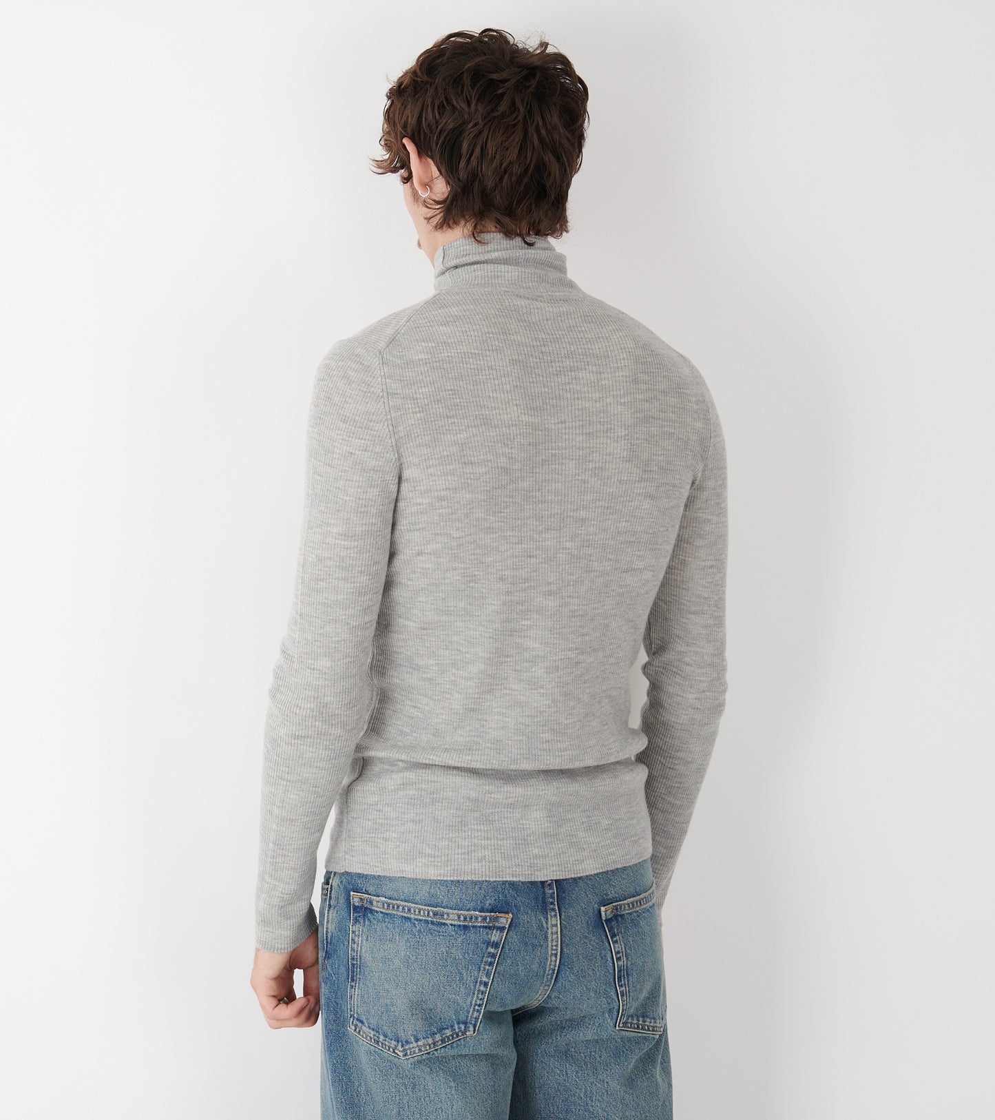 Merino Rib Roll Neck Grey Melange