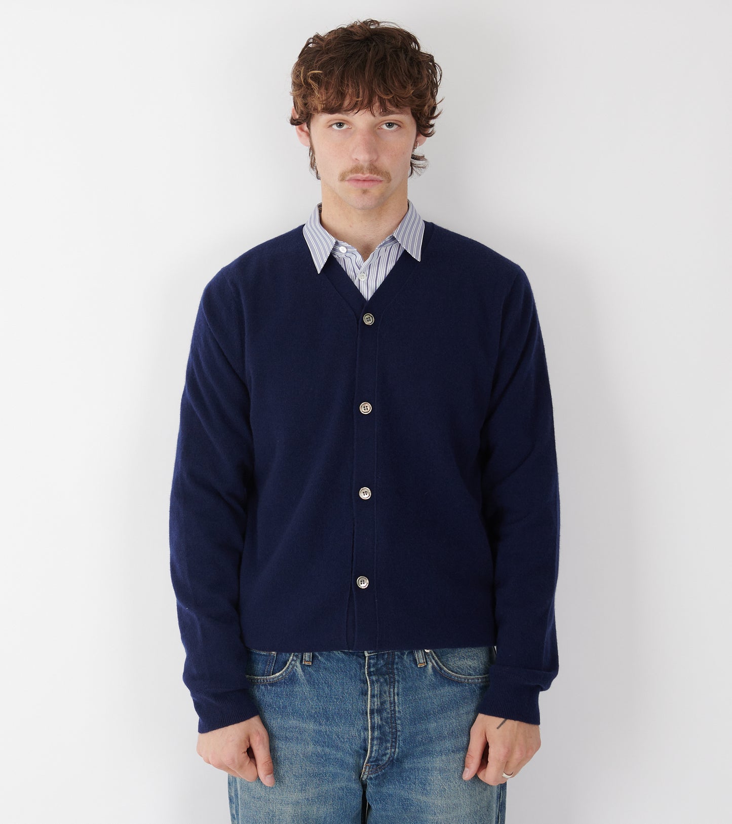 V-neck Lambswool Cardigan Navy