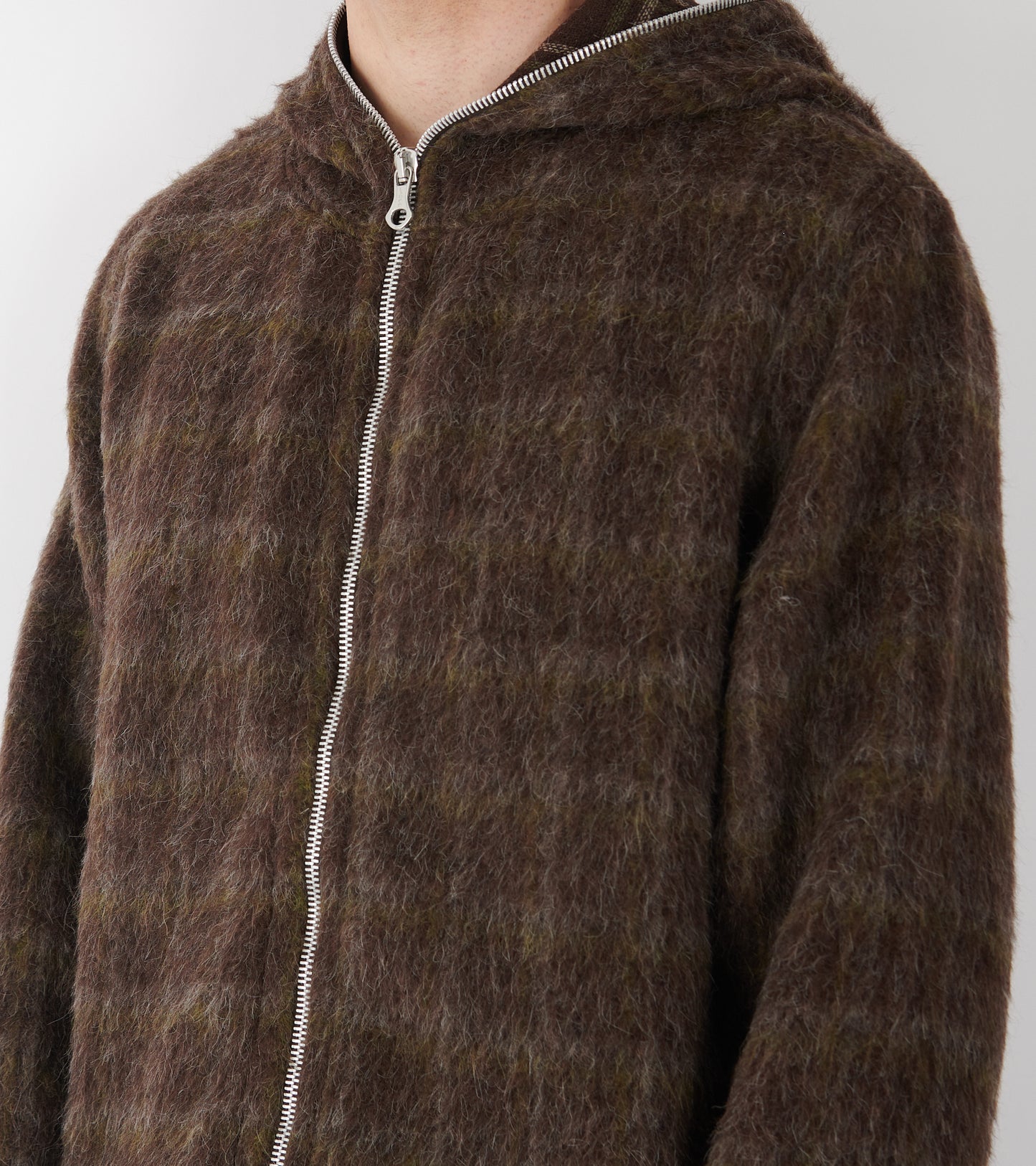 Full Zip Hood Dorf Check Hairy Wool