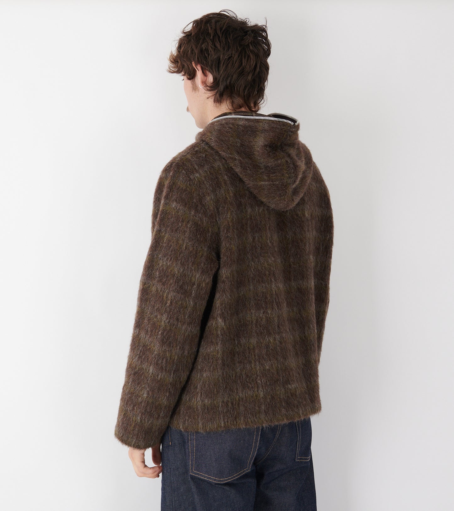 Full Zip Hood Dorf Check Hairy Wool