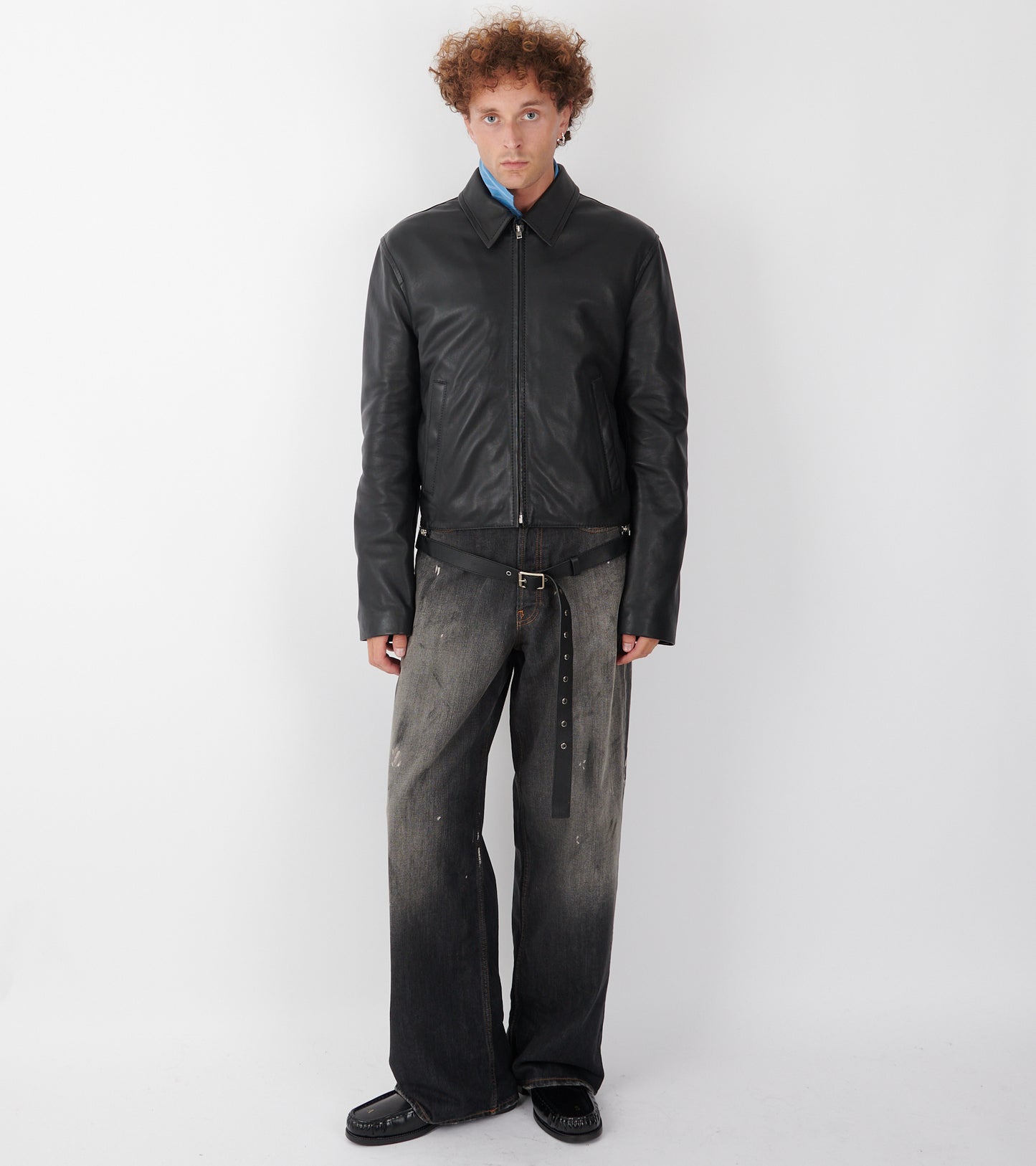 Belted Leather Jacket Black