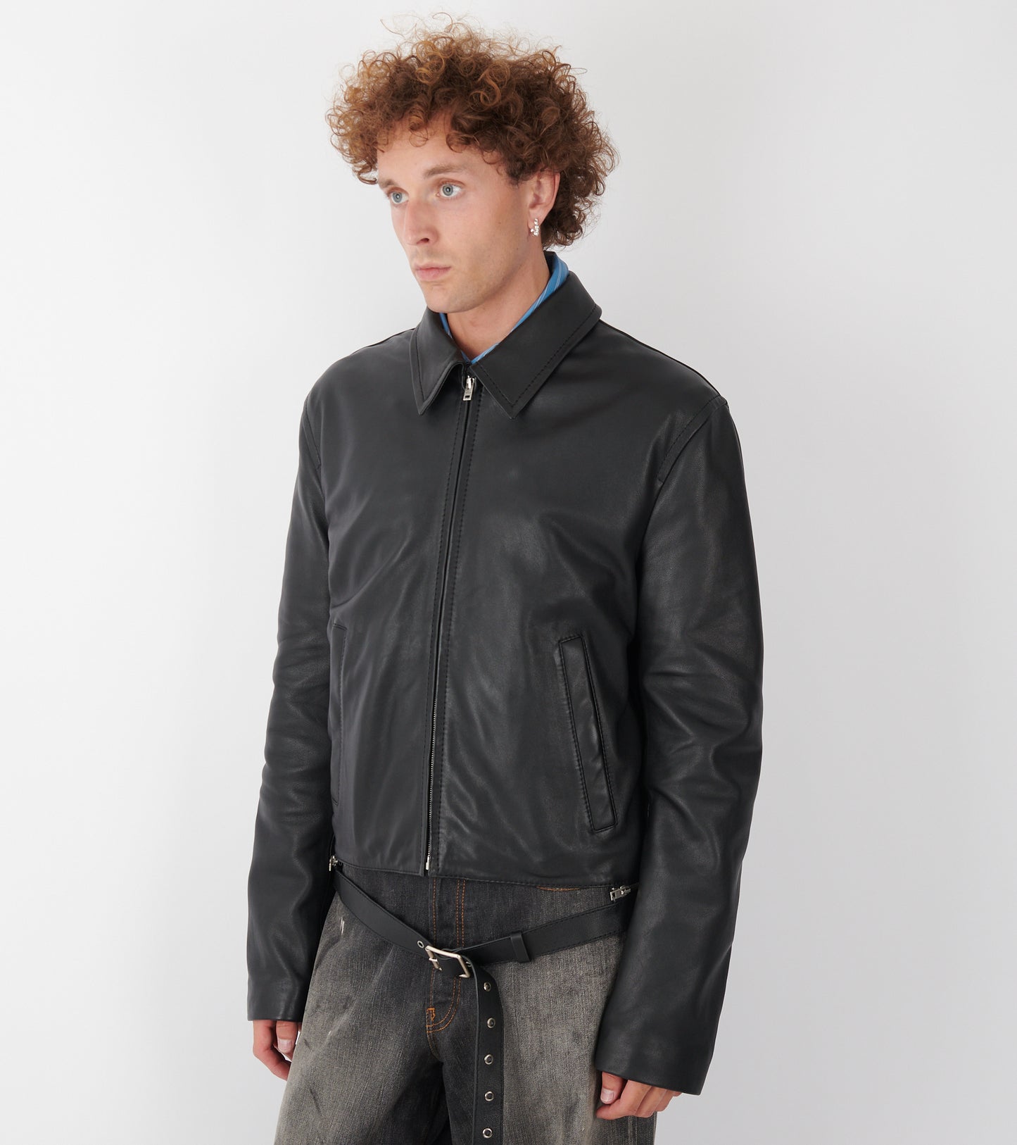 Belted Leather Jacket Black