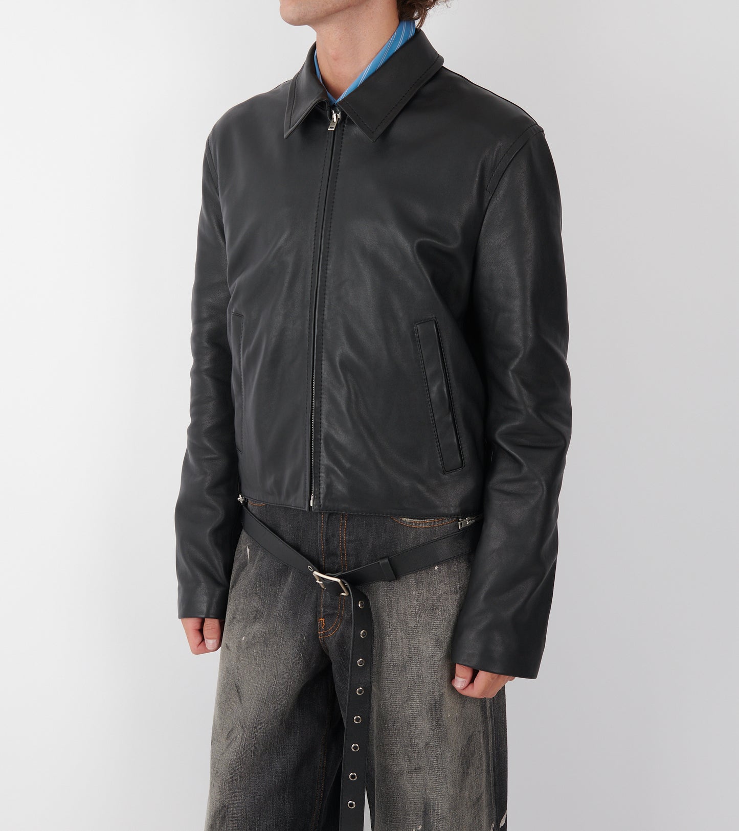 Belted Leather Jacket Black