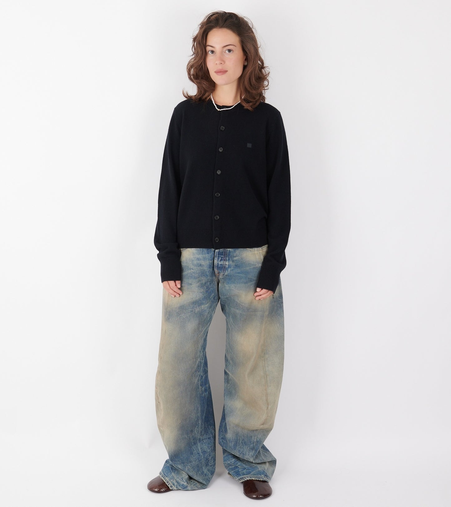 Face Logo Wool Cardigan Black
