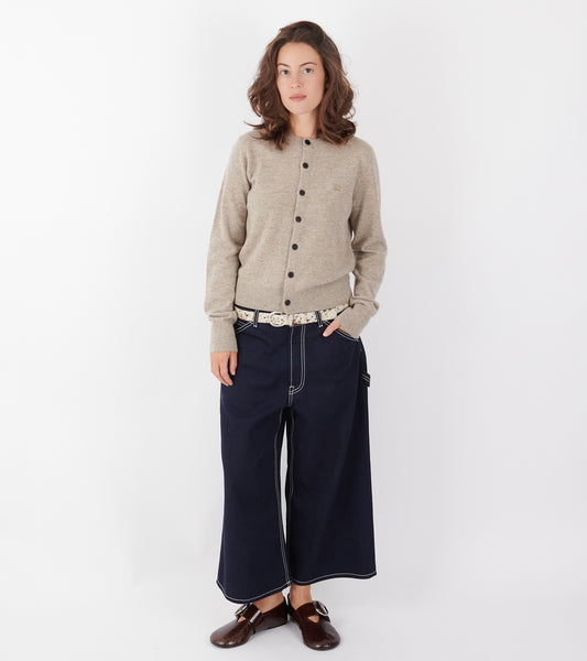 Face Logo Wool Cardigan Greige Melange