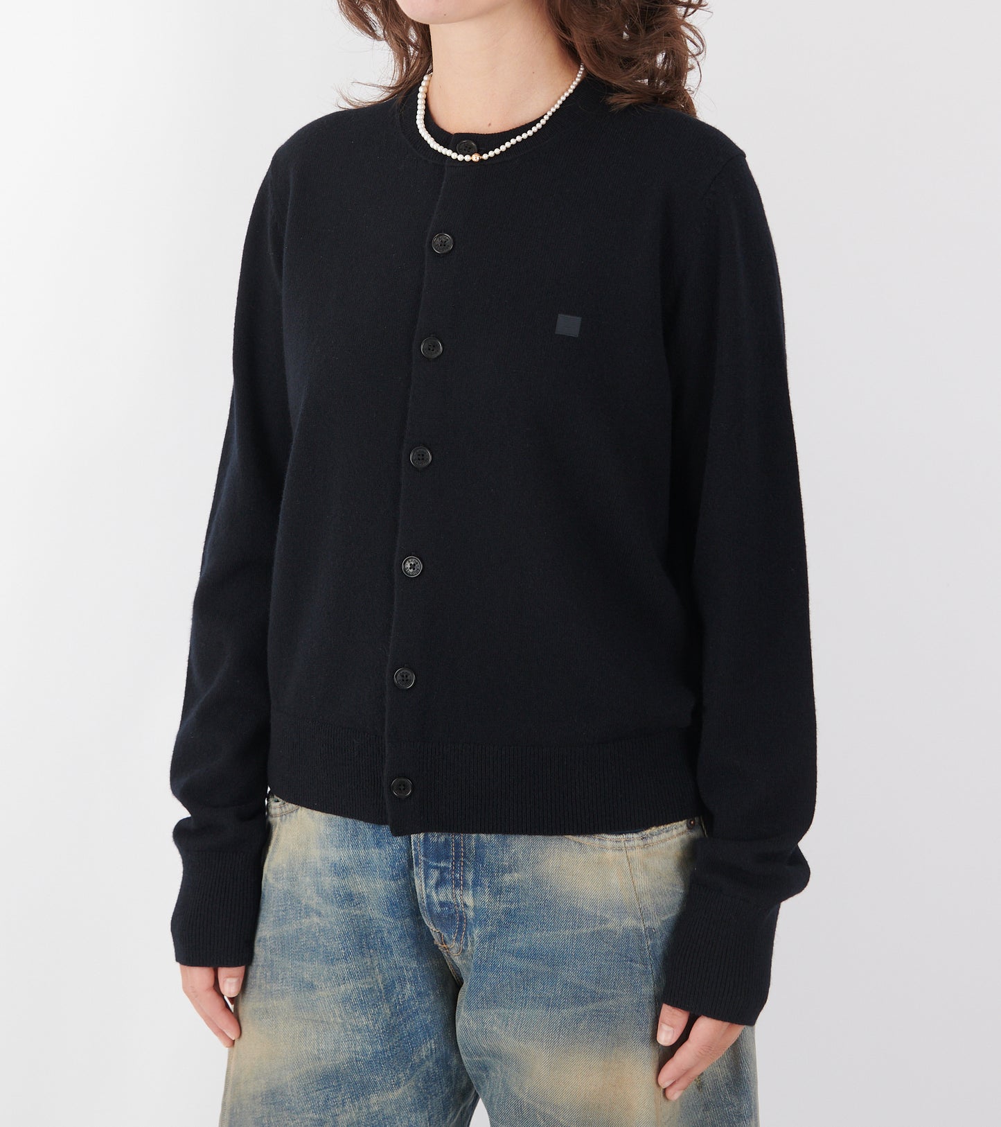 Face Logo Wool Cardigan Black