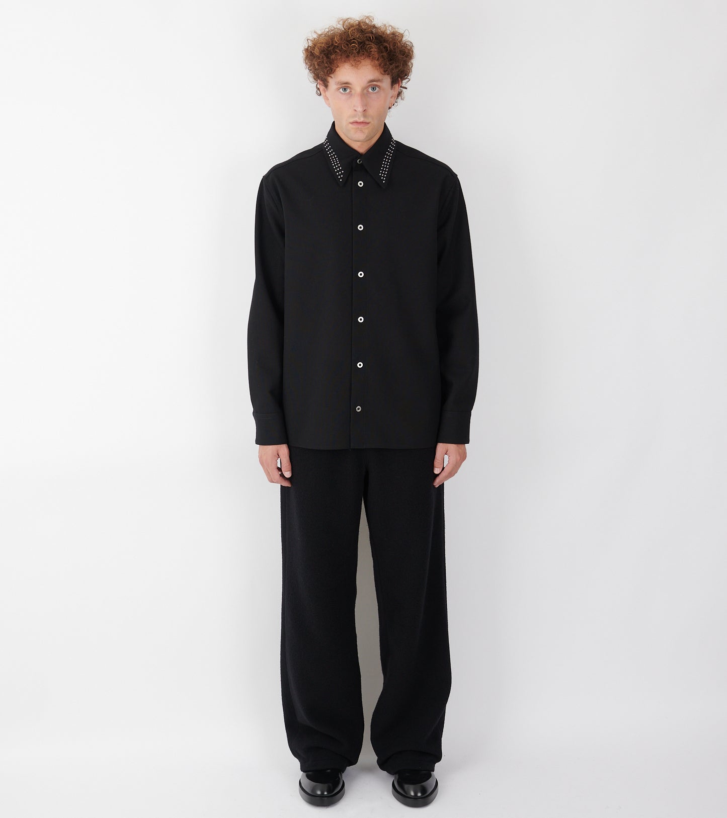 Wool Poplin Stud Shirt Black