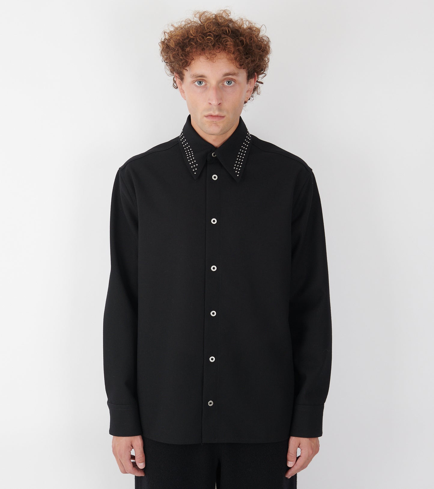 Wool Poplin Stud Shirt Black