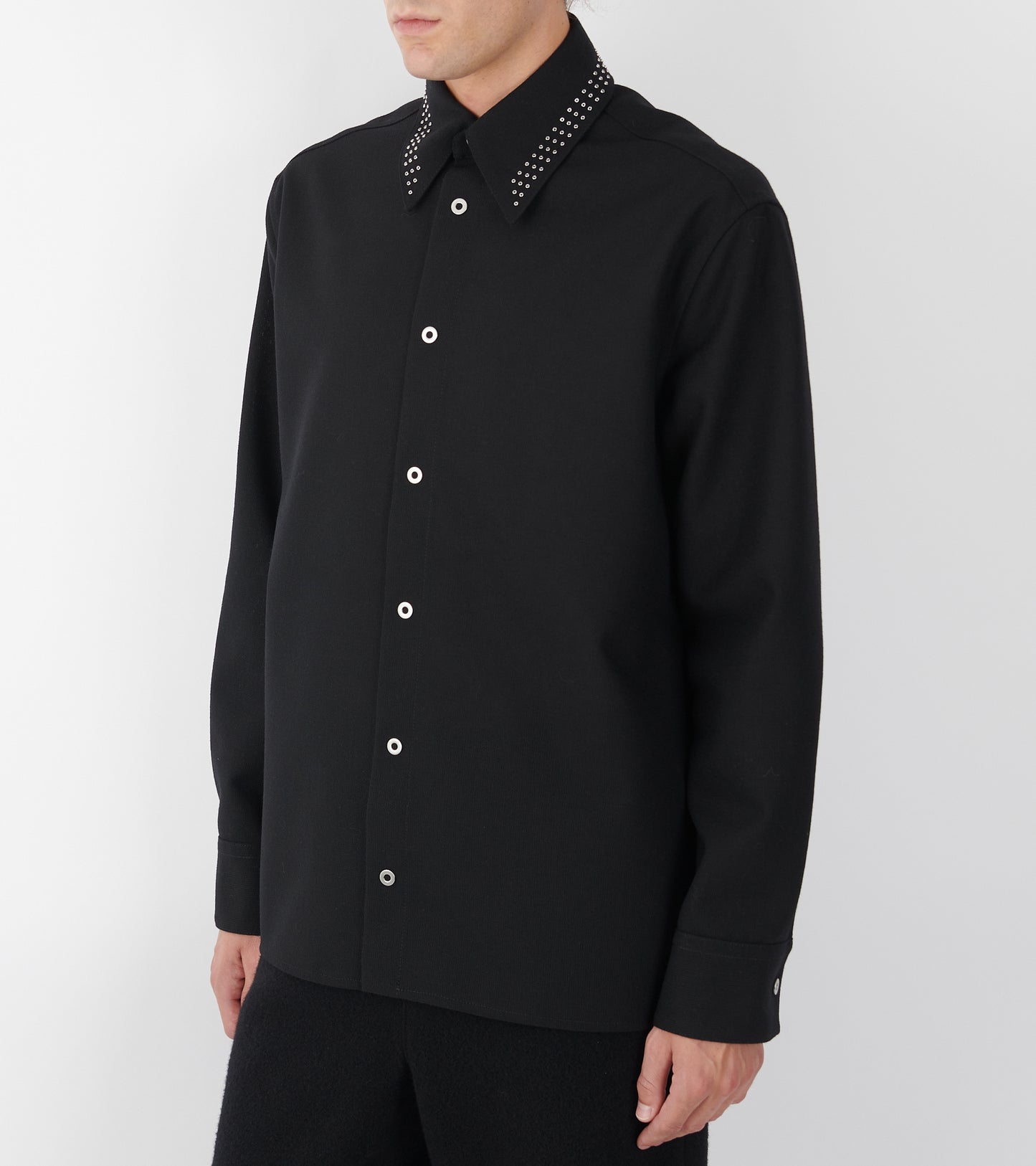 Wool Poplin Stud Shirt Black