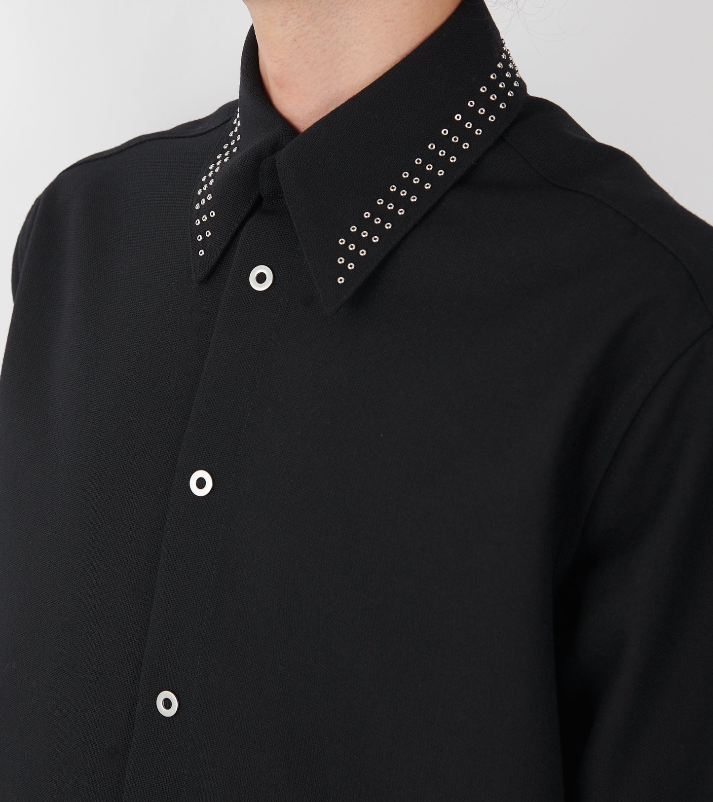 Wool Poplin Stud Shirt Black