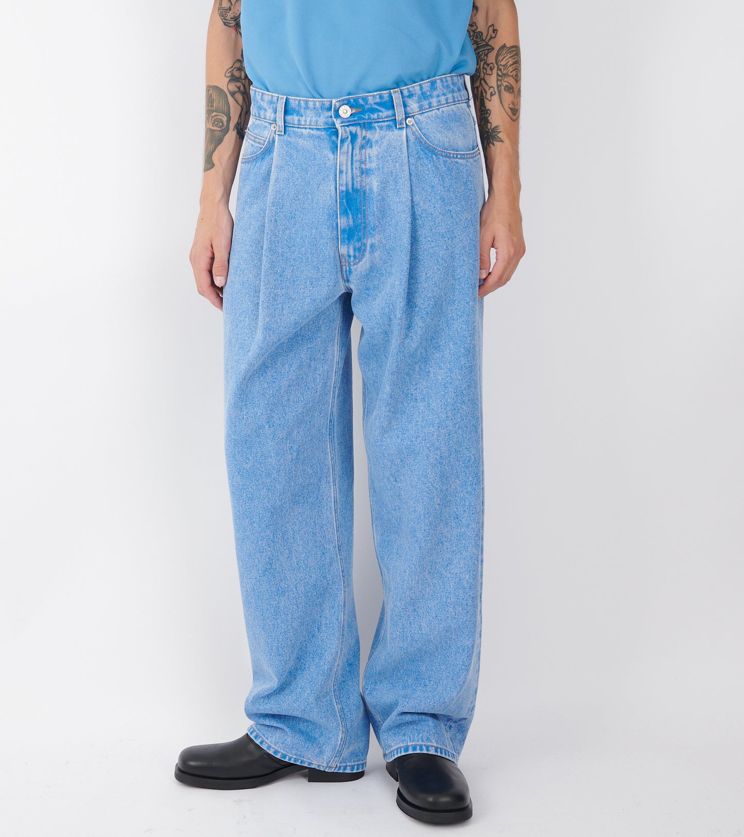 Bleached Coated Denim Jeans Blue