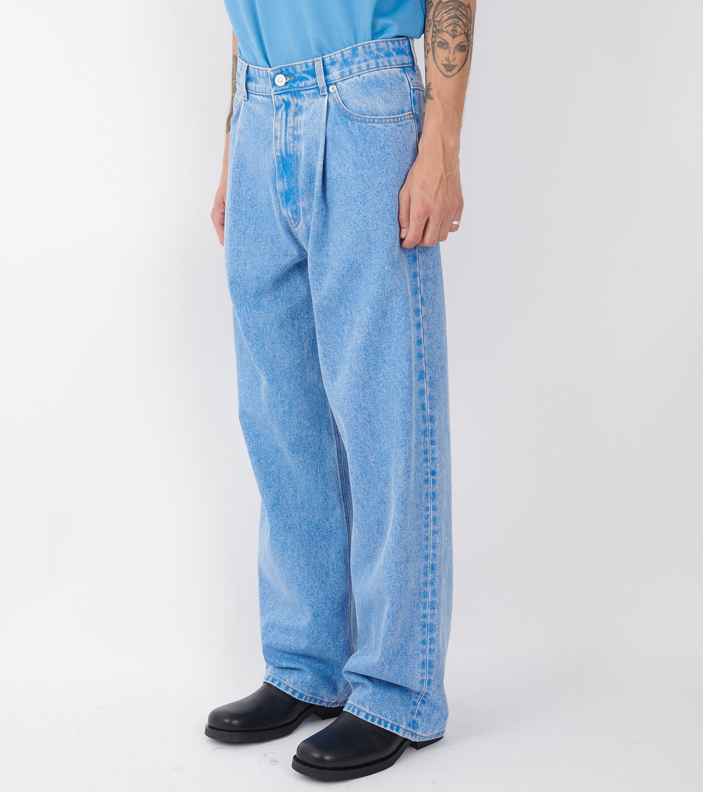 Bleached Coated Denim Jeans Blue