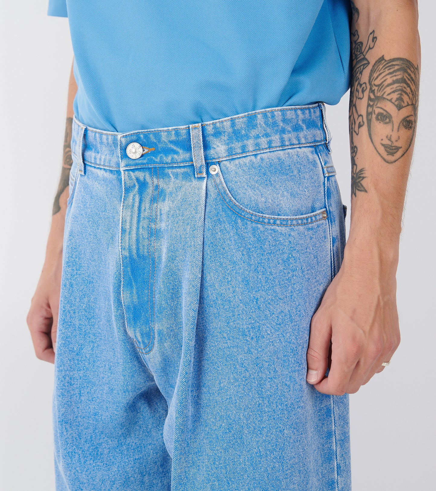 Bleached Coated Denim Jeans Blue